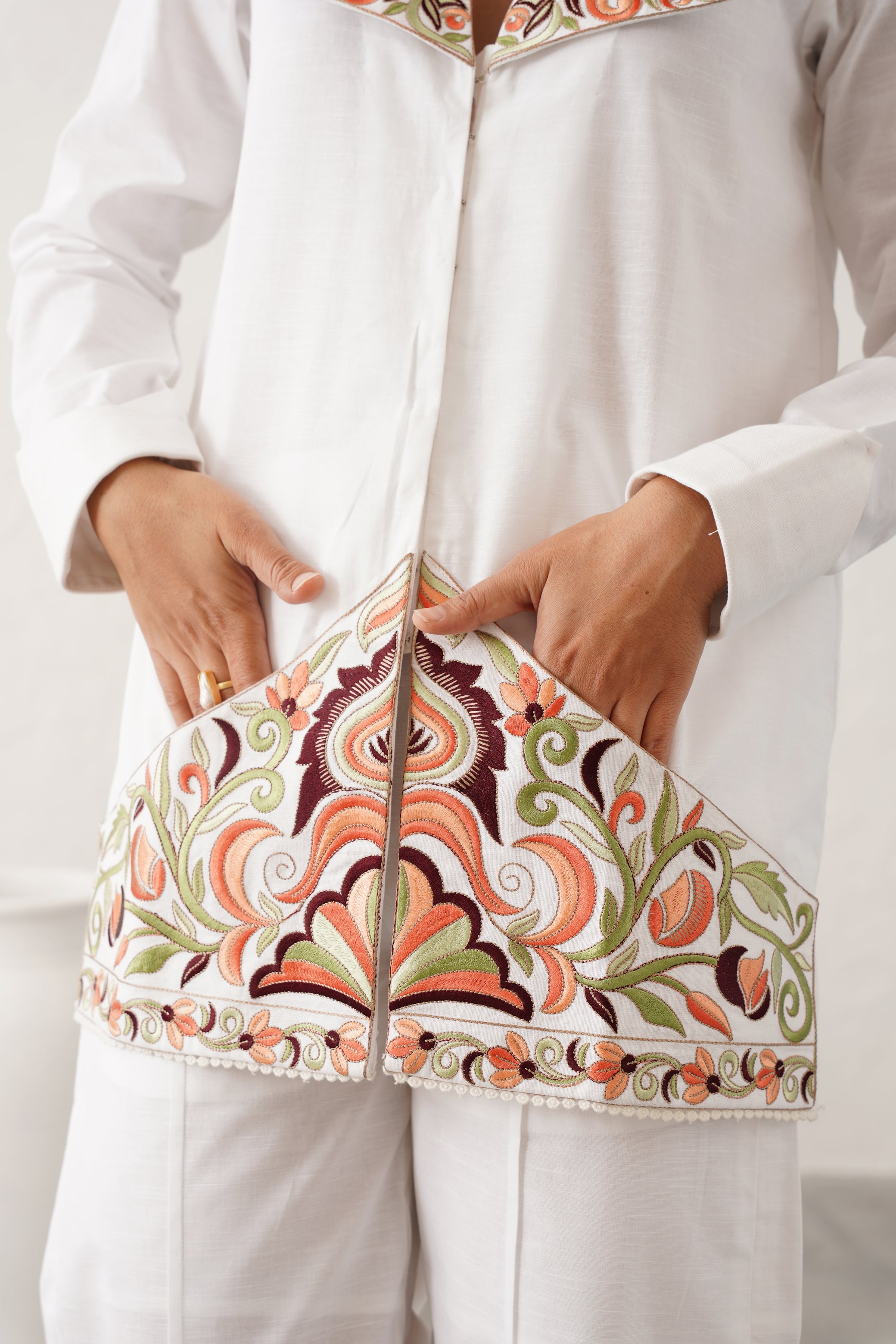Vanilla White Cotton Linen Matching Set - Neetika Chopra