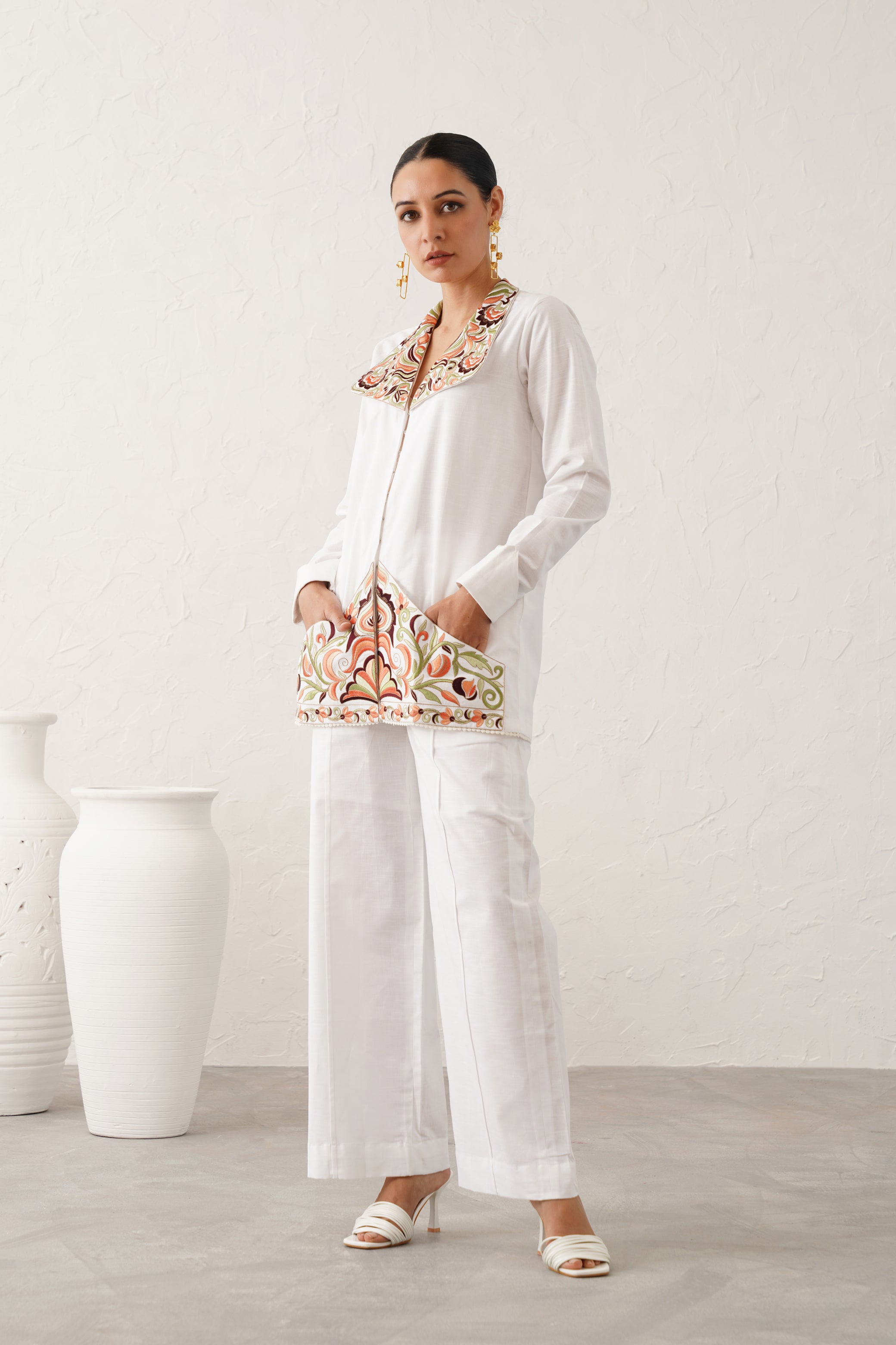 Vanilla White Cotton Linen Matching Set - Neetika Chopra