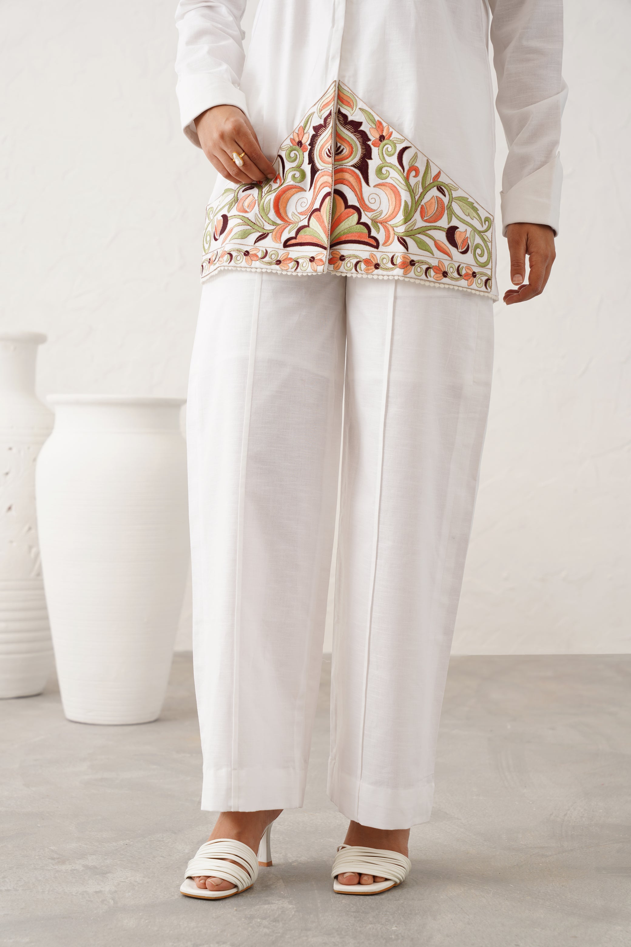 Vanilla White Cotton Linen Matching Set - Neetika Chopra