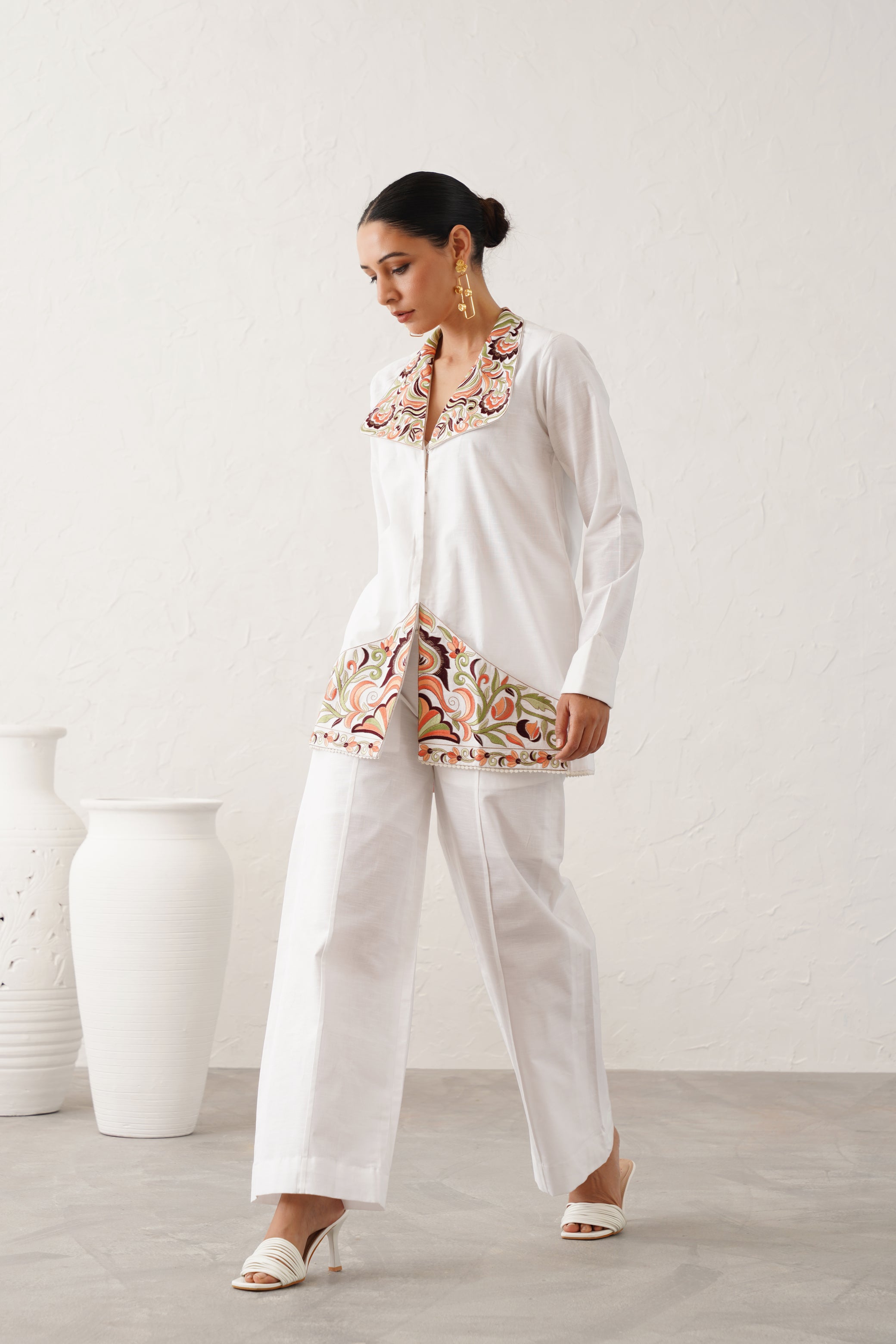 Vanilla White Cotton Linen Matching Set - Neetika Chopra