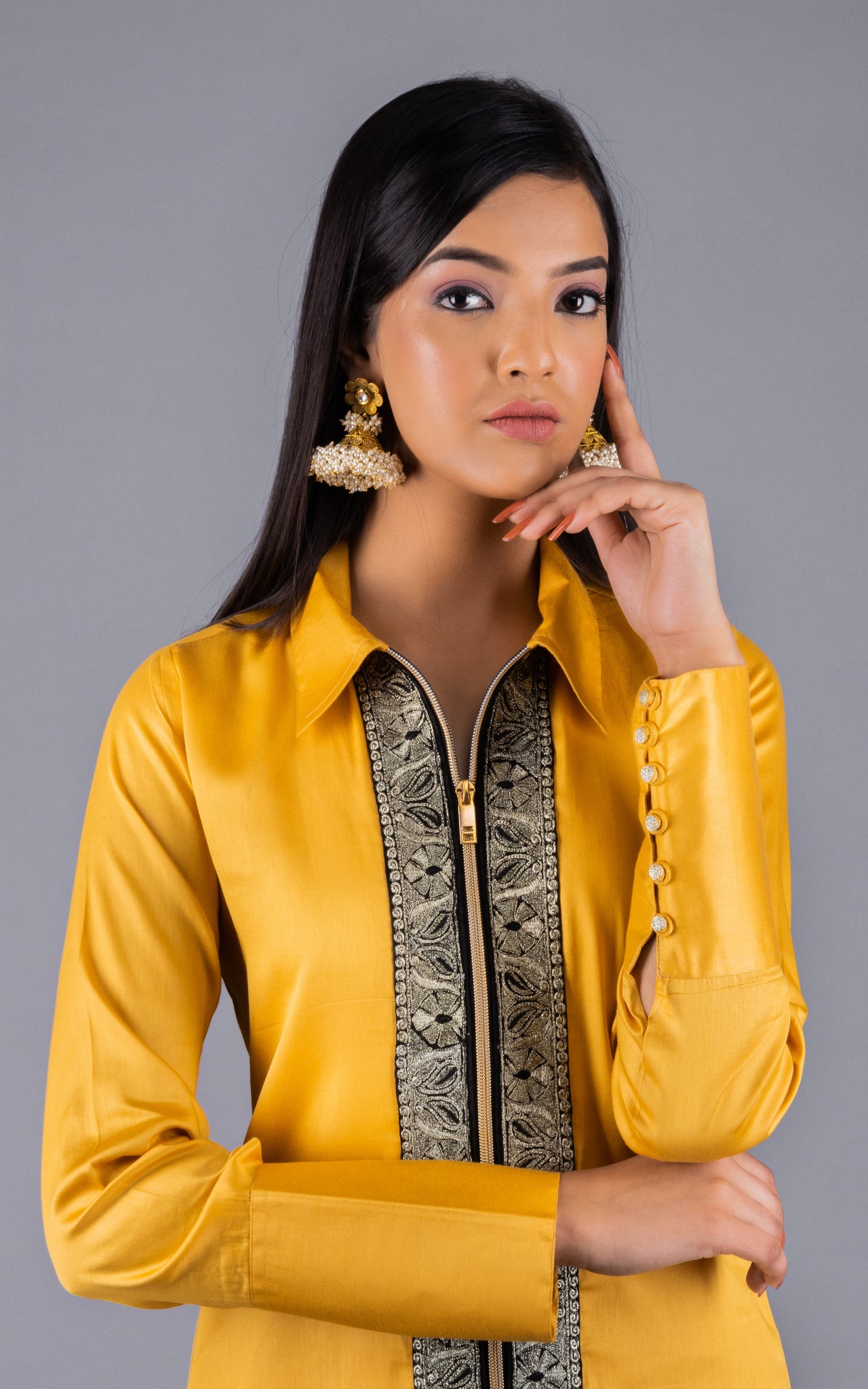 Yellow Embroidered Zip Co-ord Set