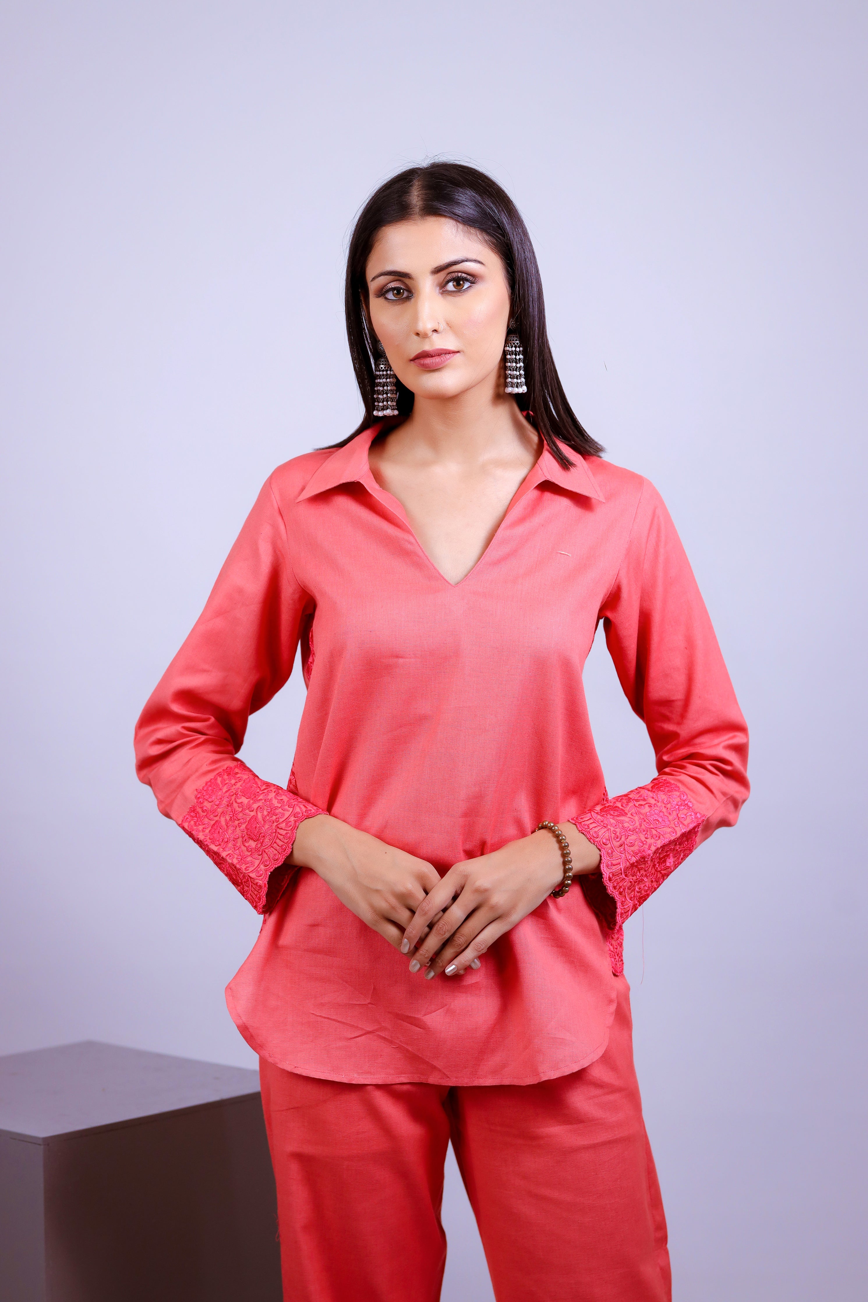 Blush Pink Embroidered Easy Co-ord Set - Neetika Chopra