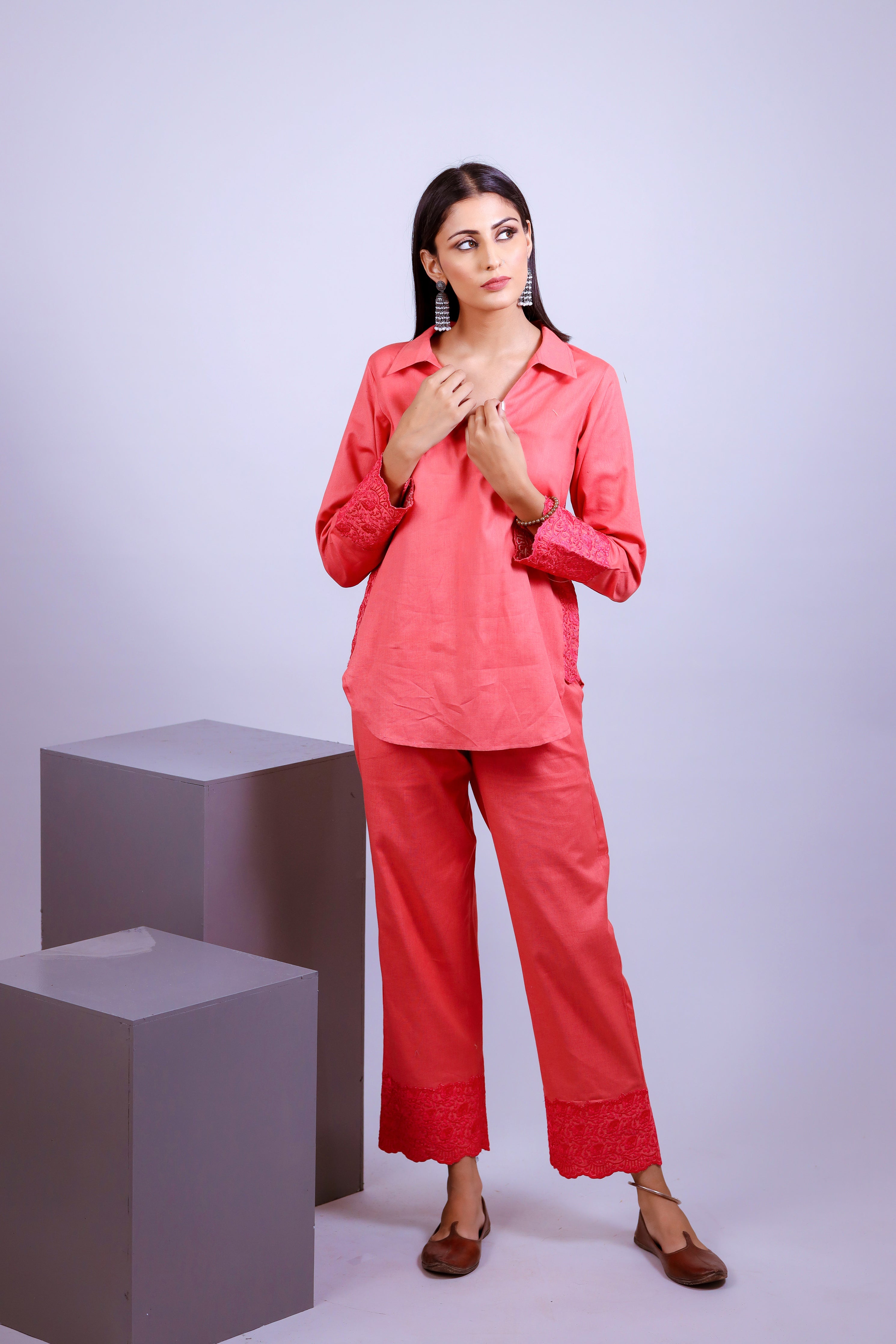 Blush Pink Embroidered Easy Co-ord Set - Neetika Chopra