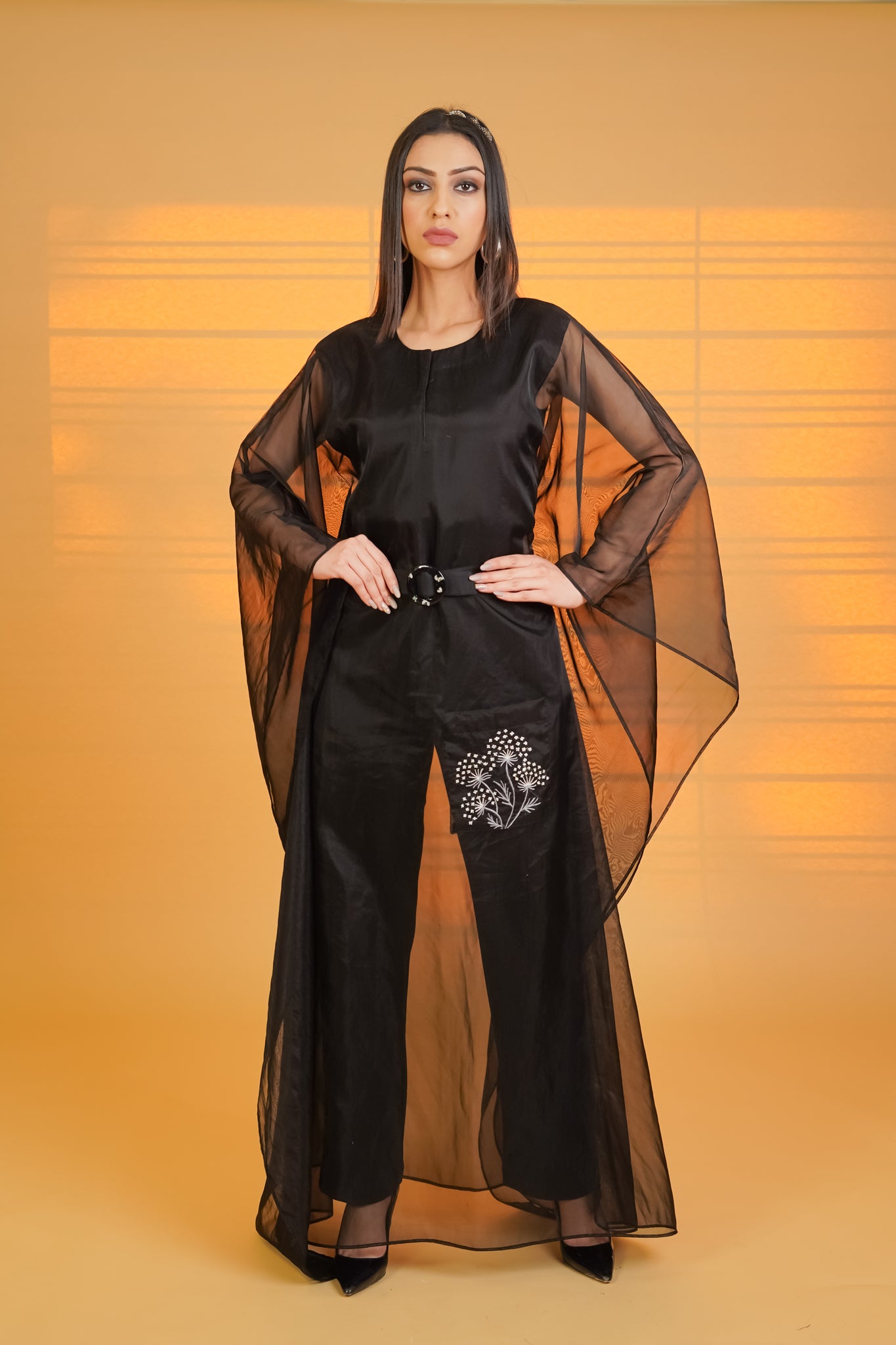 Breezy Black Organza Kaftaan - Neetika Chopra