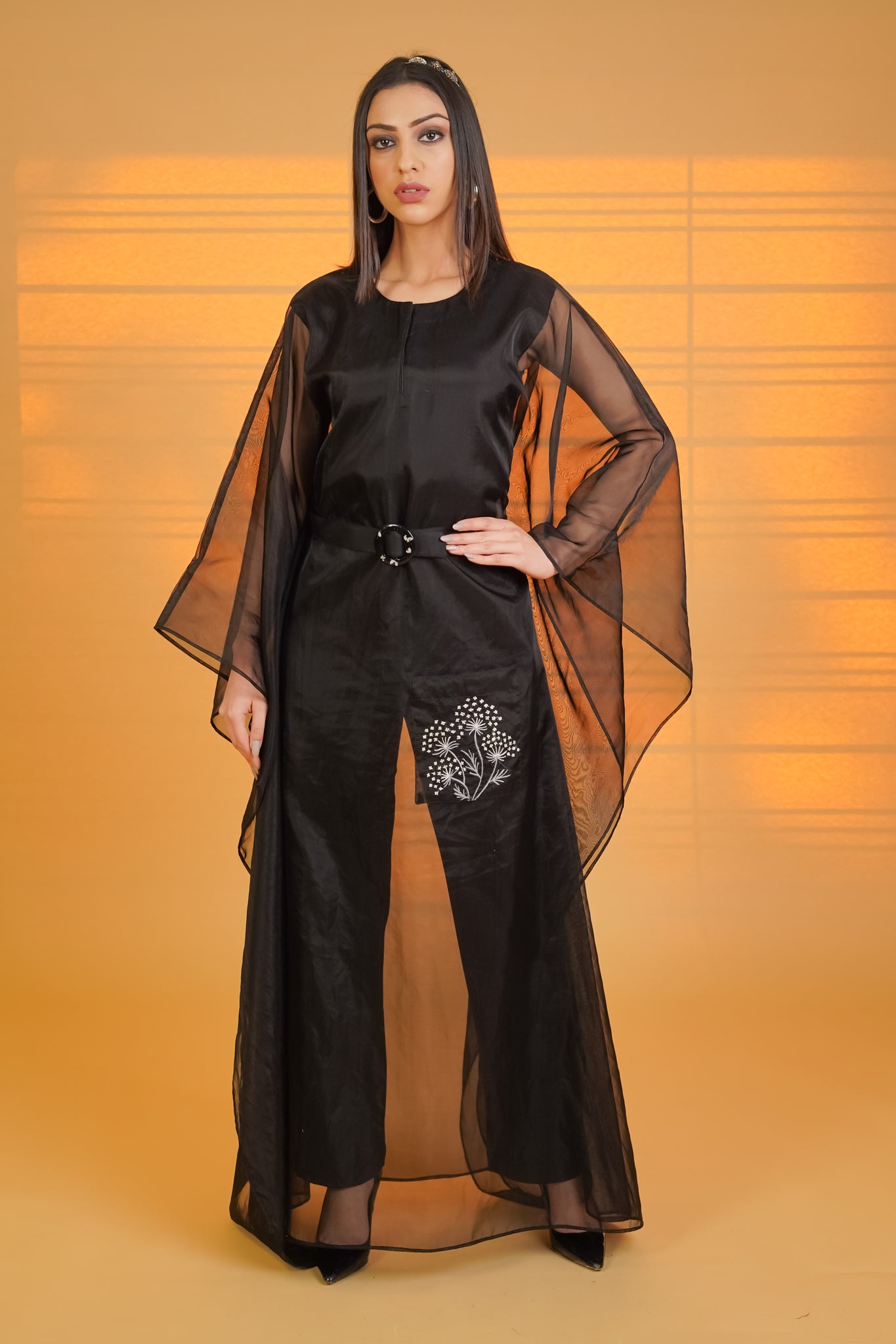 Breezy Black Organza Kaftaan - Neetika Chopra