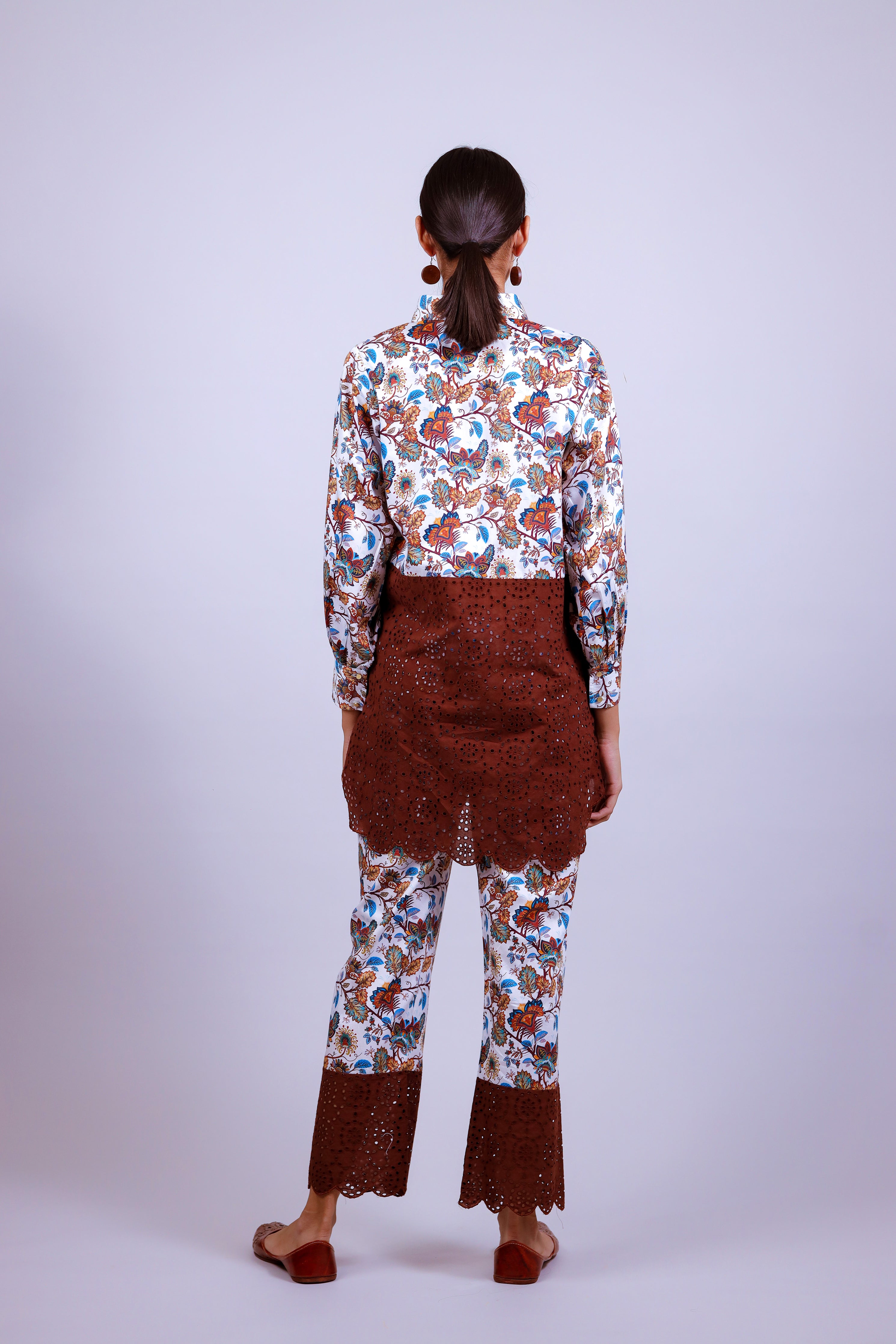 Brown Hakoba Hive Floral Co-ord Set - Neetika Chopra