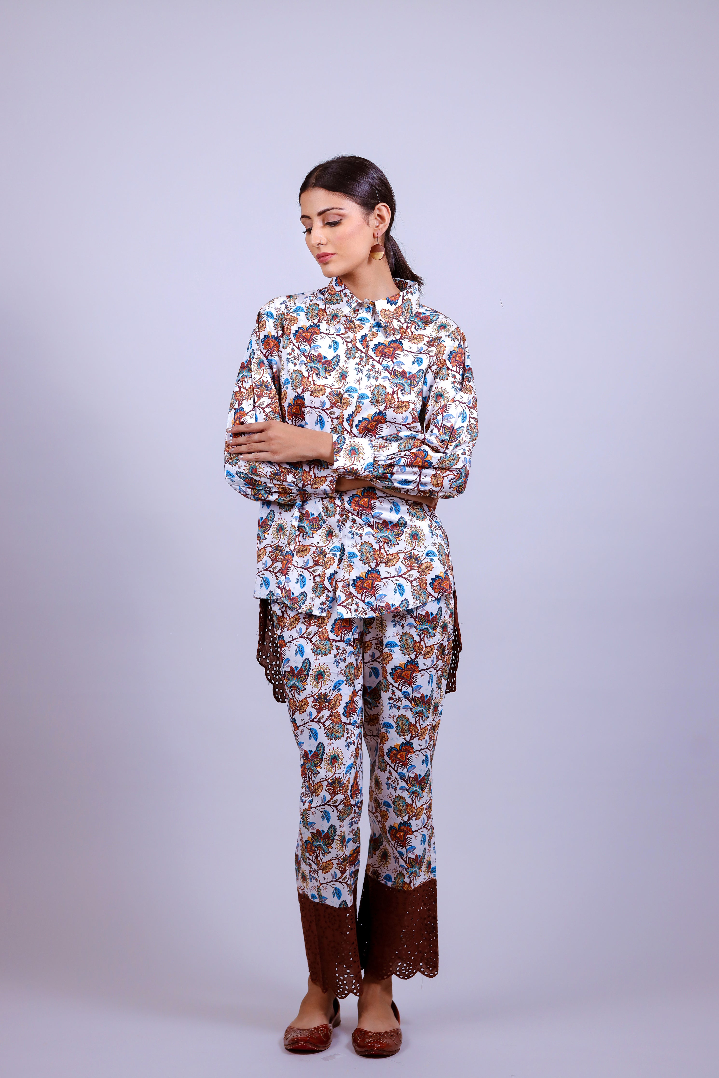 Brown Hakoba Hive Floral Co-ord Set - Neetika Chopra