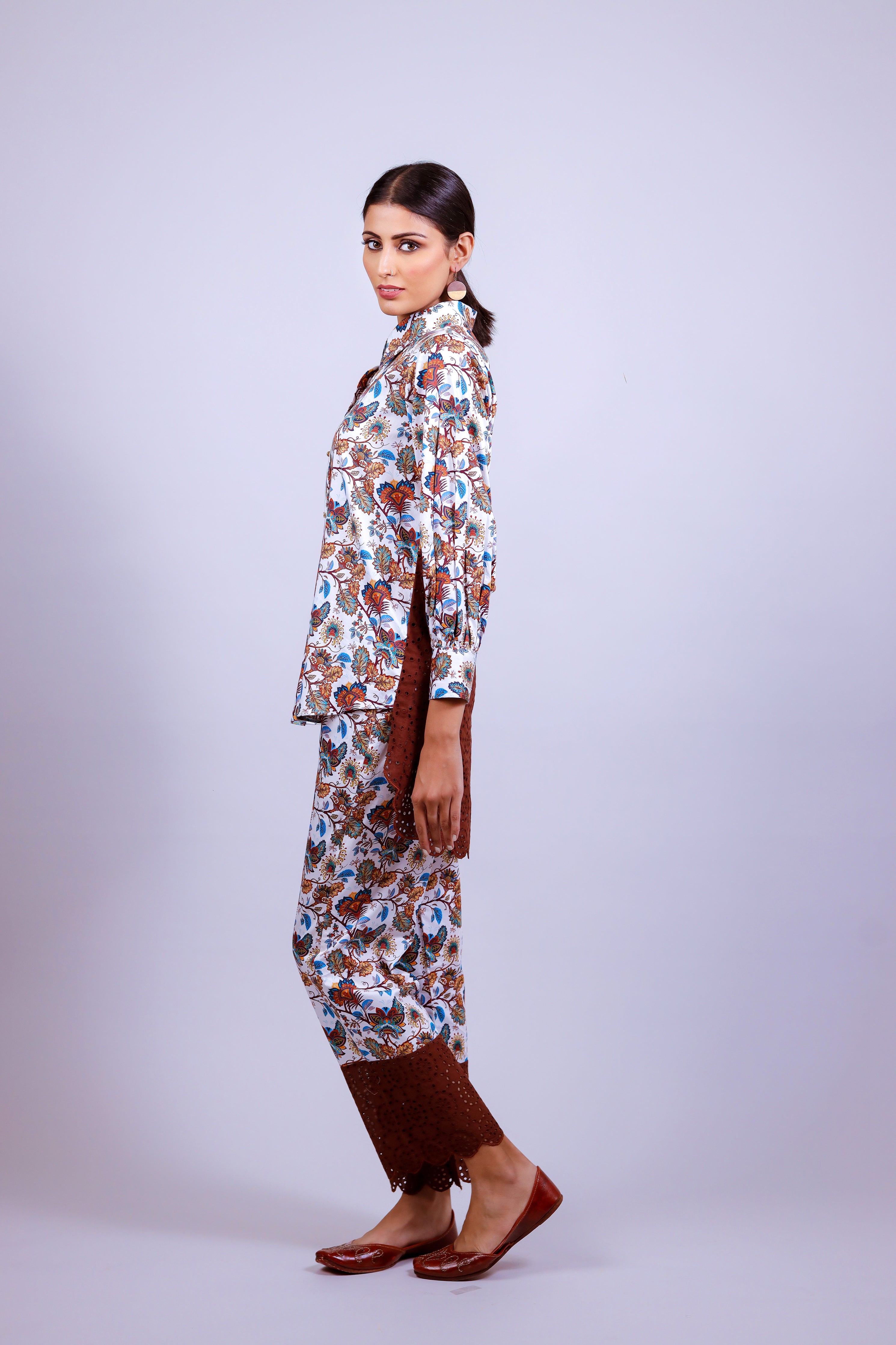 Brown Hakoba Hive Floral Co-ord Set - Neetika Chopra