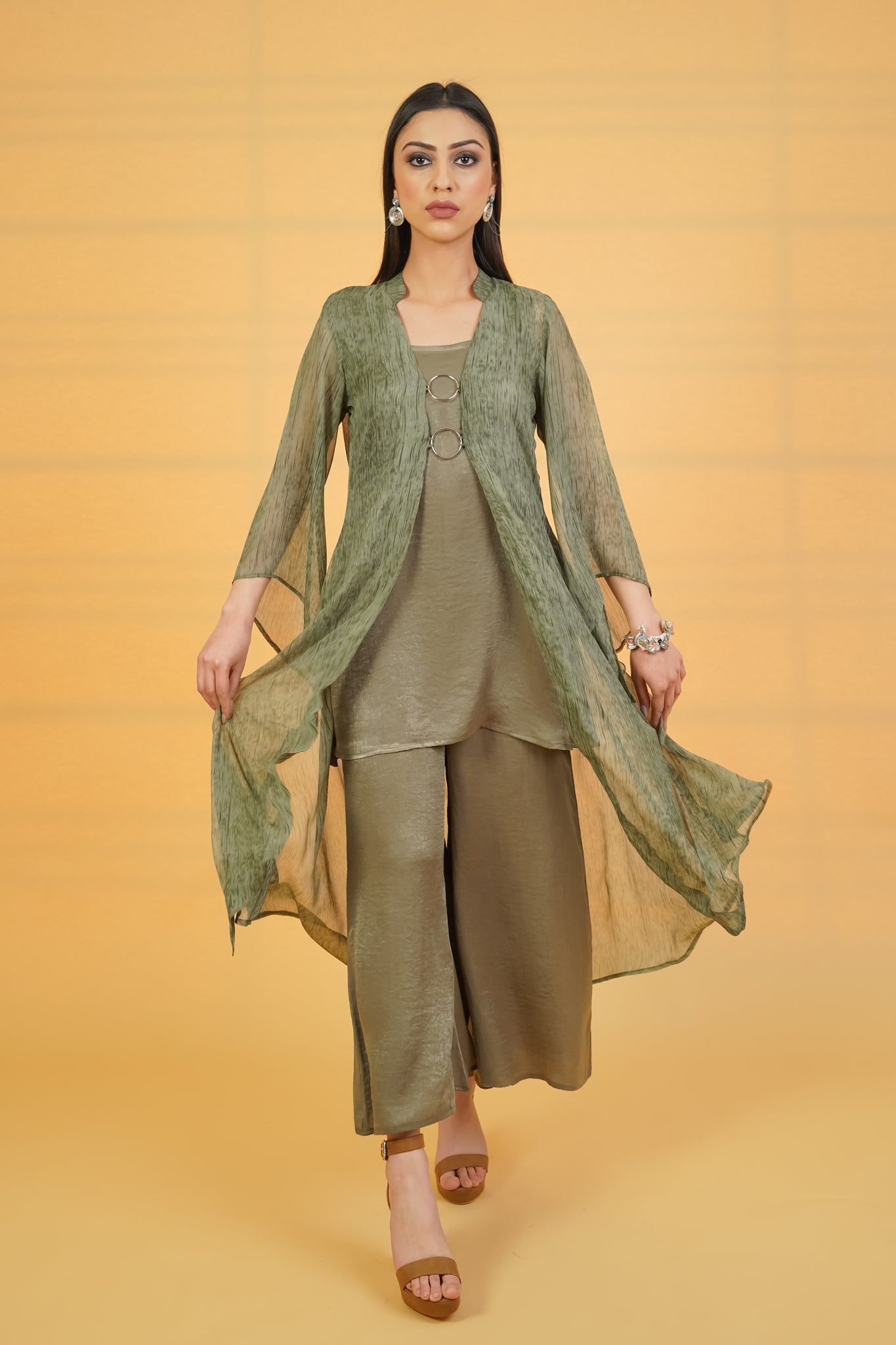 Cactus Green Rings 3pc Co-ord Set - Neetika Chopra