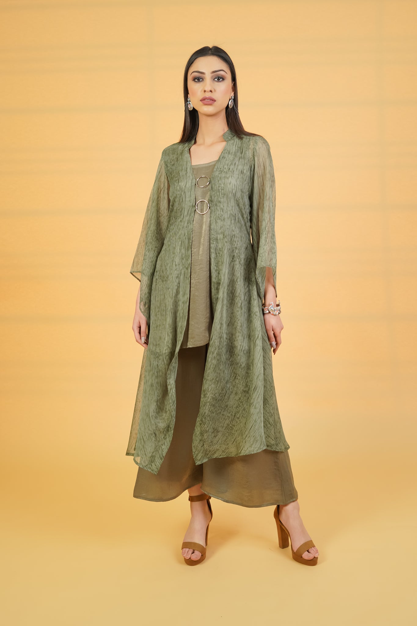 Cactus Green Rings 3pc Co-ord Set - Neetika Chopra