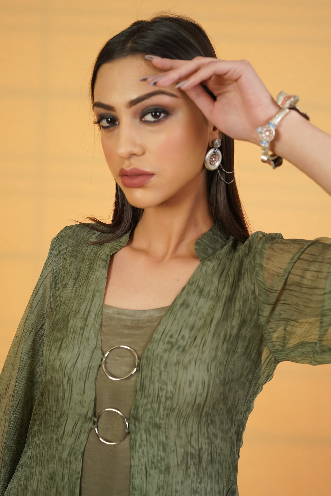 Cactus Green Rings 3pc Co-ord Set - Neetika Chopra