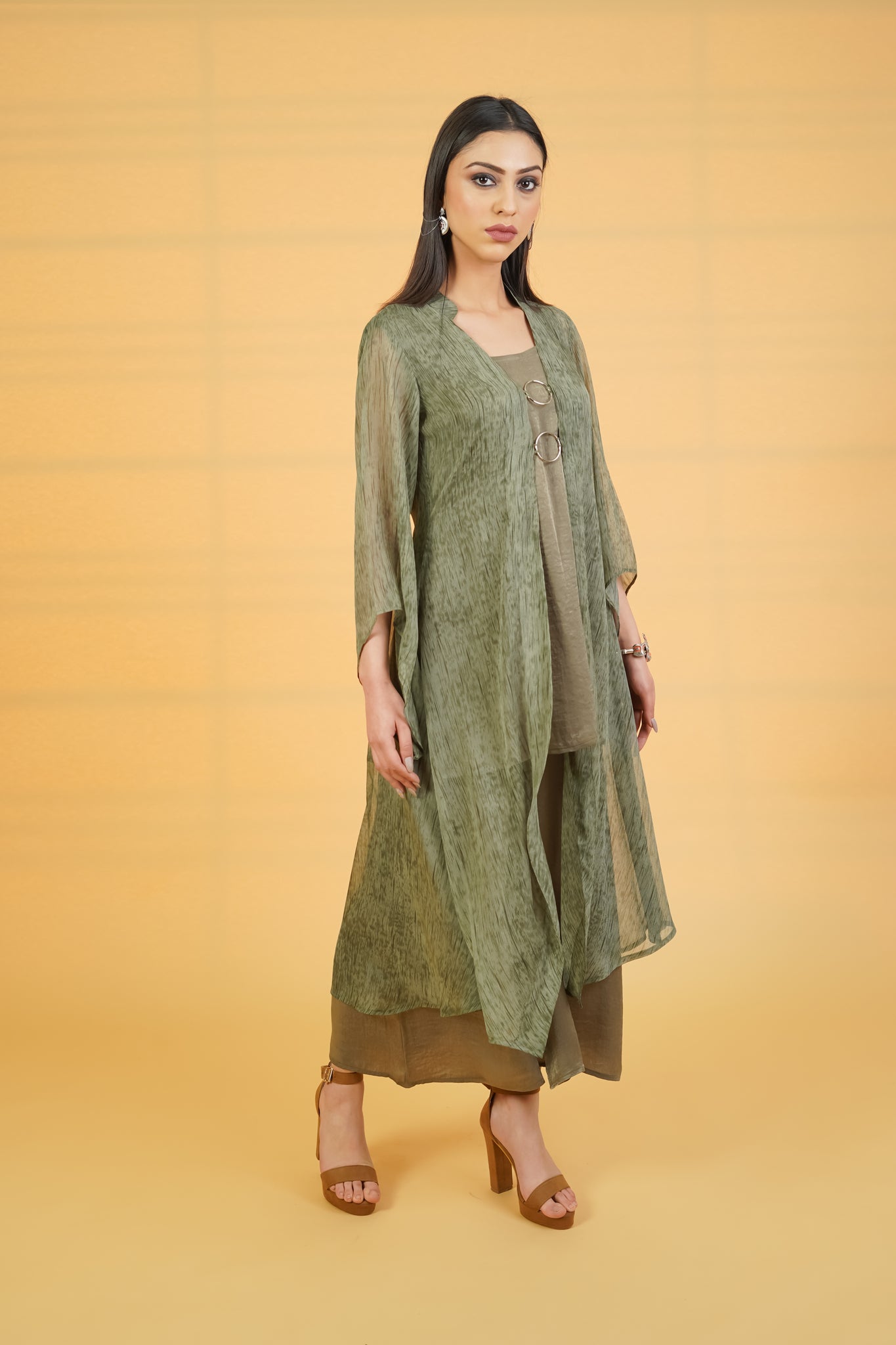 Cactus Green Rings 3pc Co-ord Set - Neetika Chopra