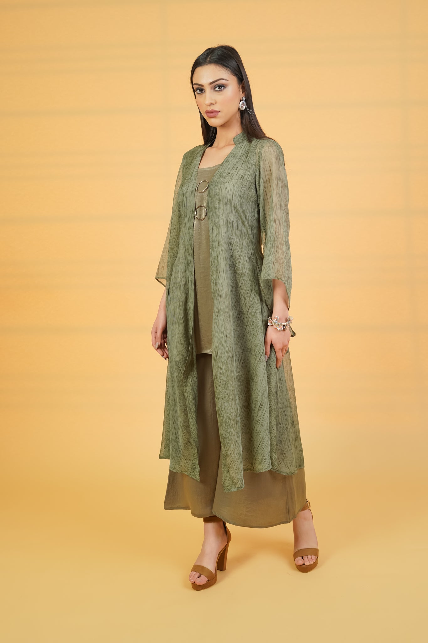 Cactus Green Rings 3pc Co-ord Set - Neetika Chopra