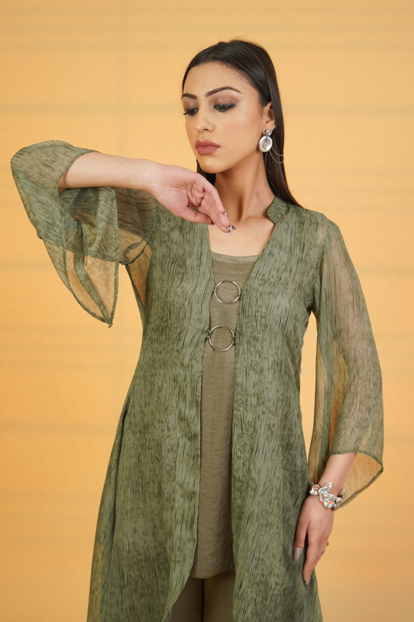 Cactus Green Rings 3pc Co-ord Set - Neetika Chopra