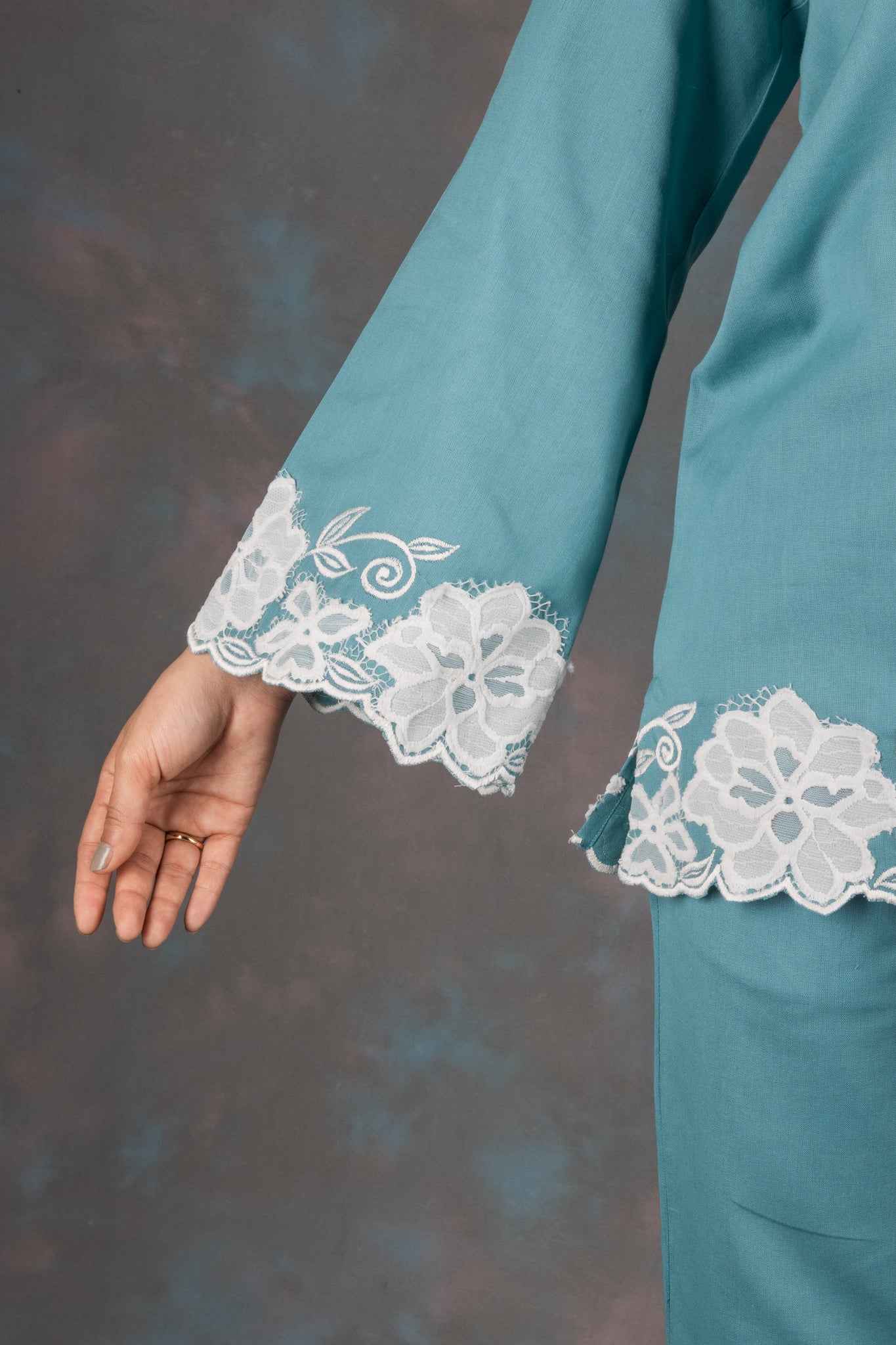 Carolina Blue Embroidered Cotton Co-ord Set - Neetika Chopra