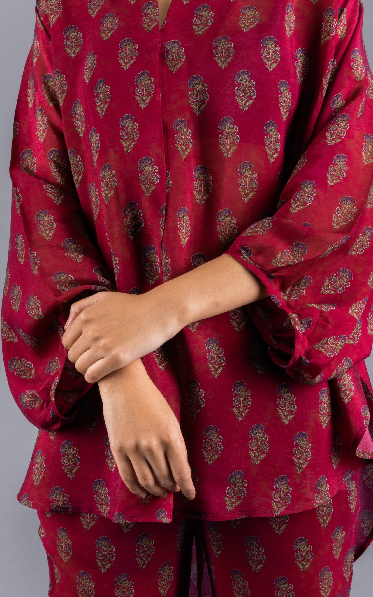 Dark Maroon Crepe Co-ord Set - Neetika Chopra