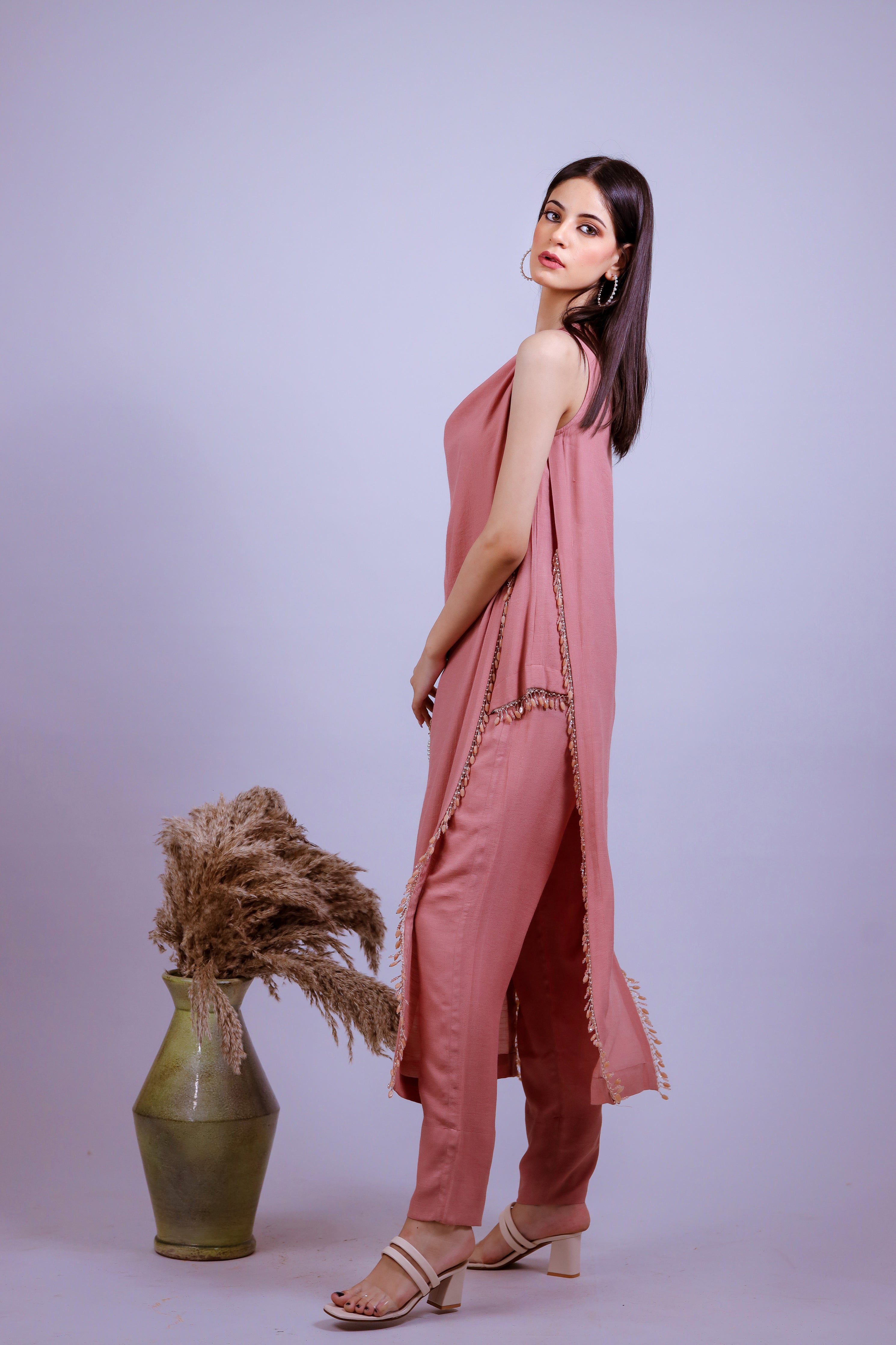 Flamingo Tassel Linen Crepe Co-ord Set - Neetika Chopra
