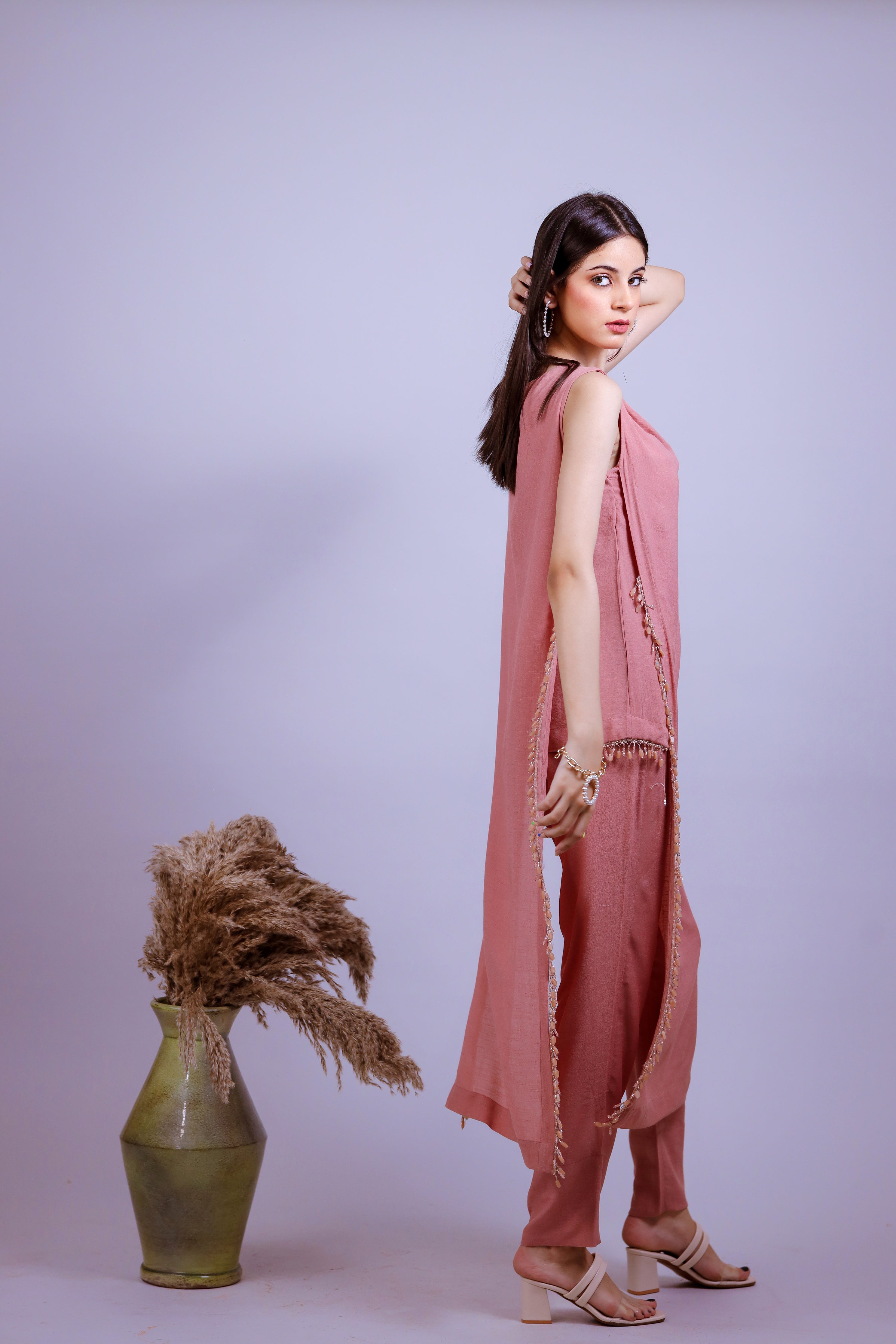 Flamingo Tassel Linen Crepe Co-ord Set - Neetika Chopra