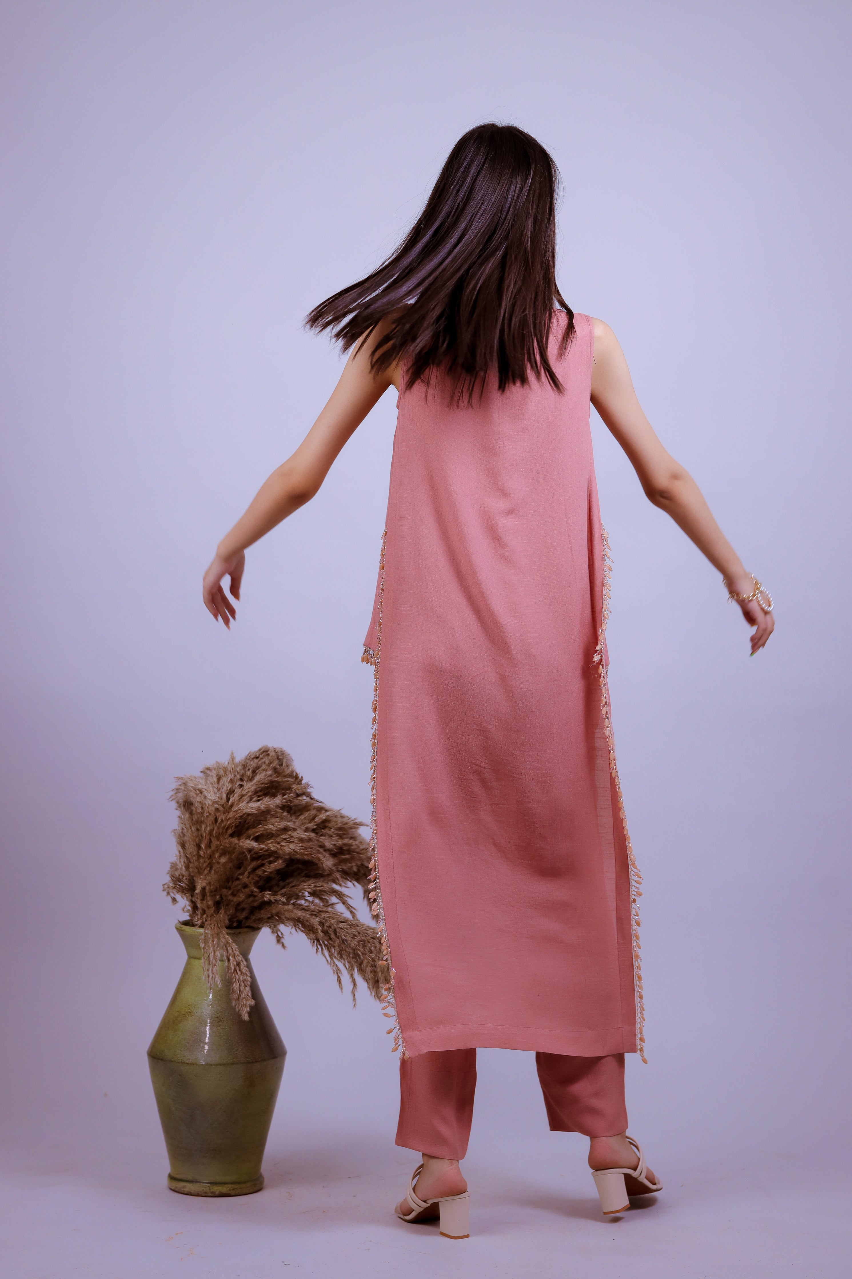 Flamingo Tassel Linen Crepe Co-ord Set - Neetika Chopra
