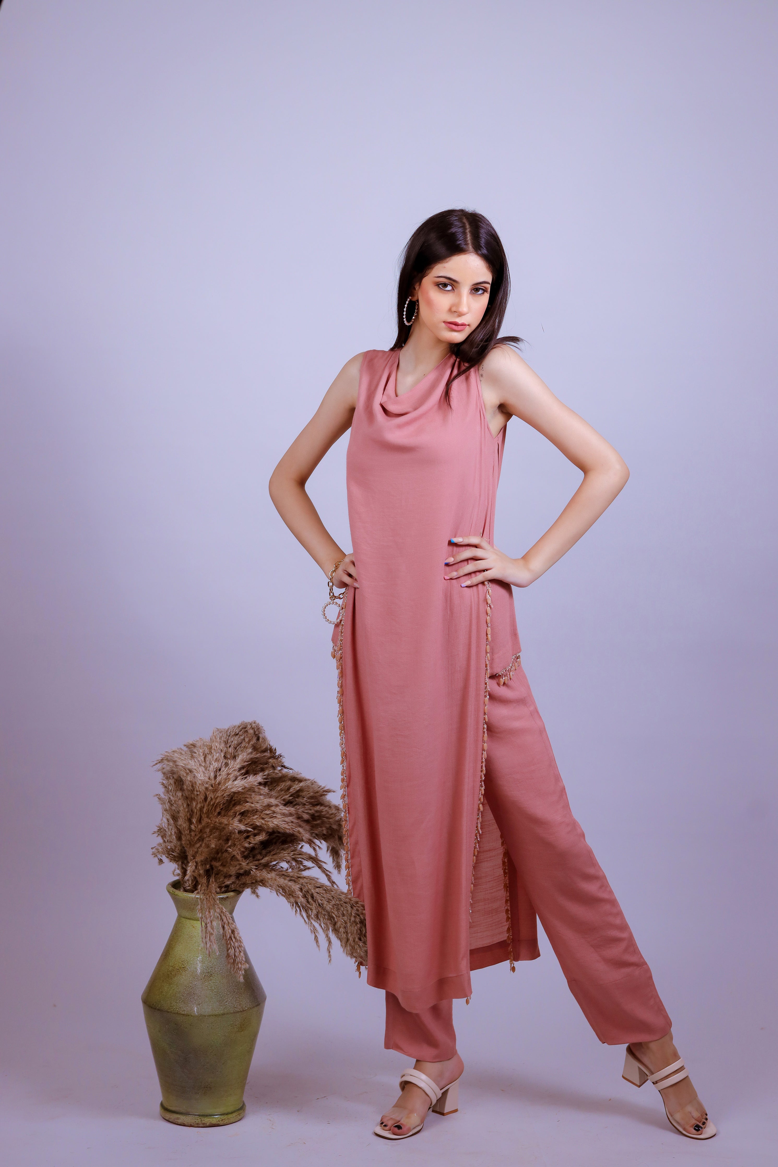 Flamingo Tassel Linen Crepe Co-ord Set - Neetika Chopra