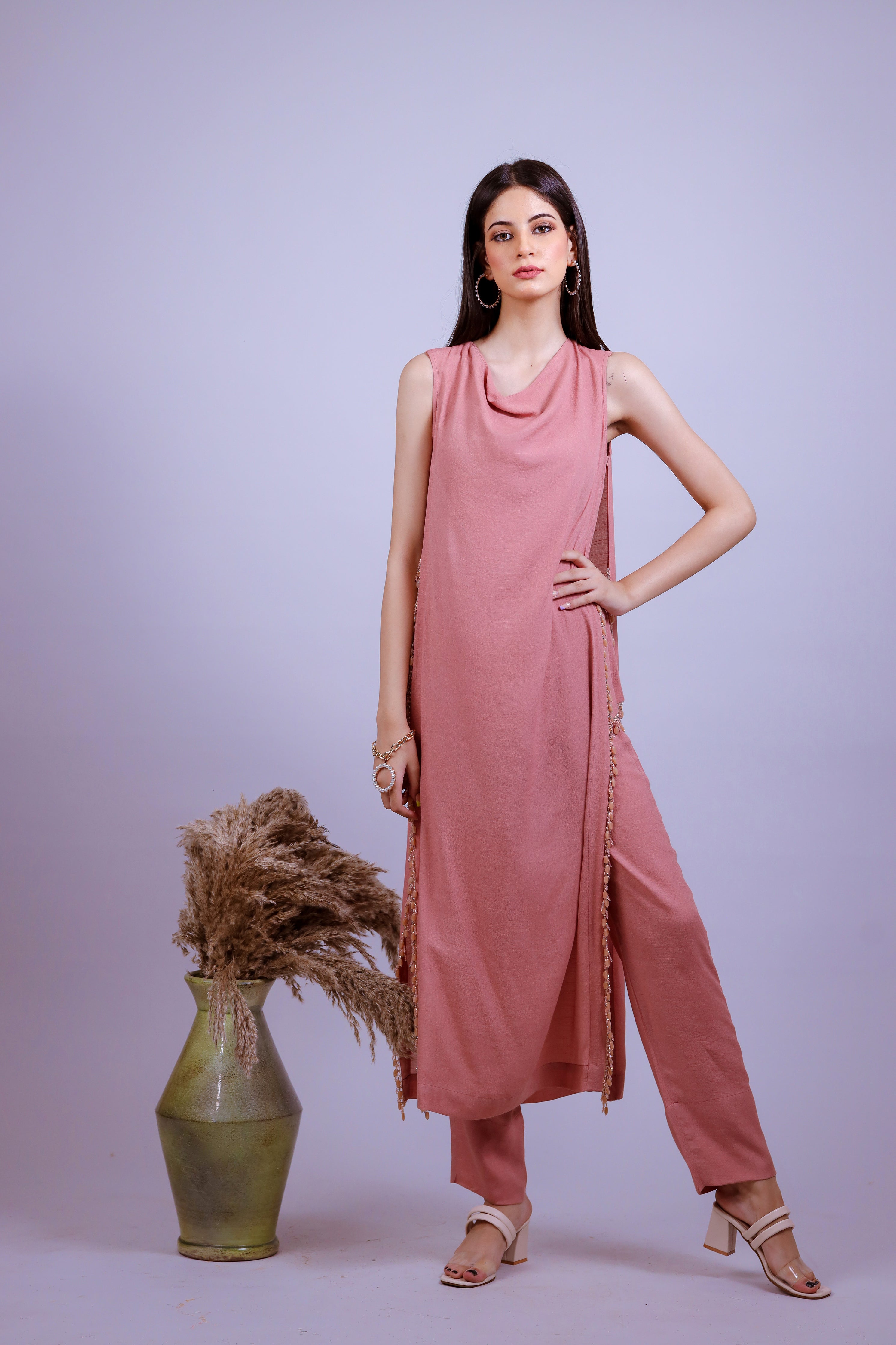 Flamingo Tassel Linen Crepe Co-ord Set - Neetika Chopra