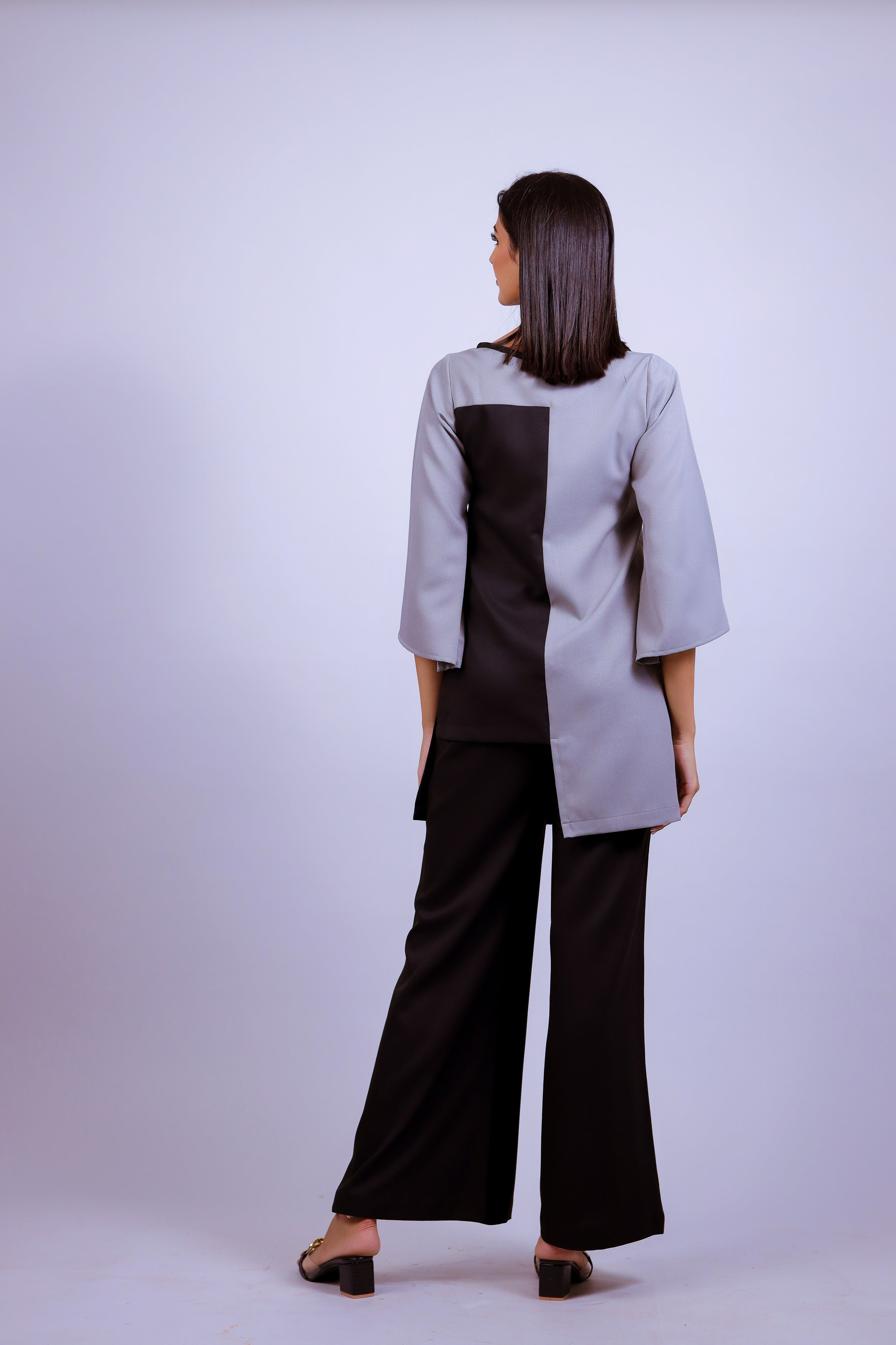 Grey & Black H/H Moss Crepe Co-ord Set - Neetika Chopra