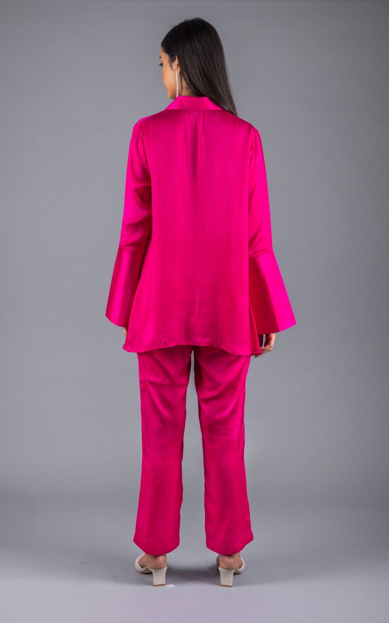 Magenta Satin Plain Co-ord Set - Neetika Chopra