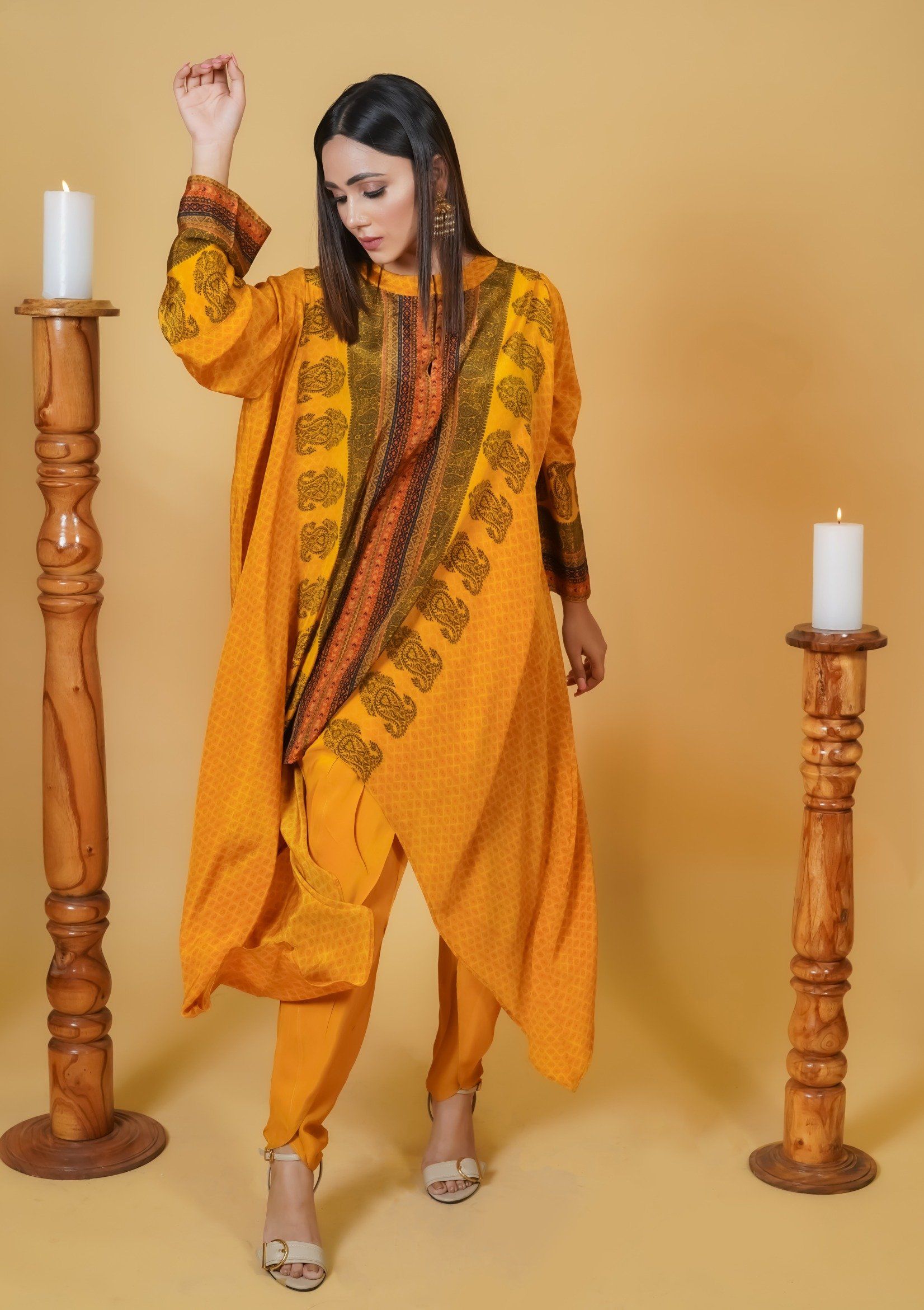 Mustard Yellow Dhoti Co-ord Set - Neetika Chopra