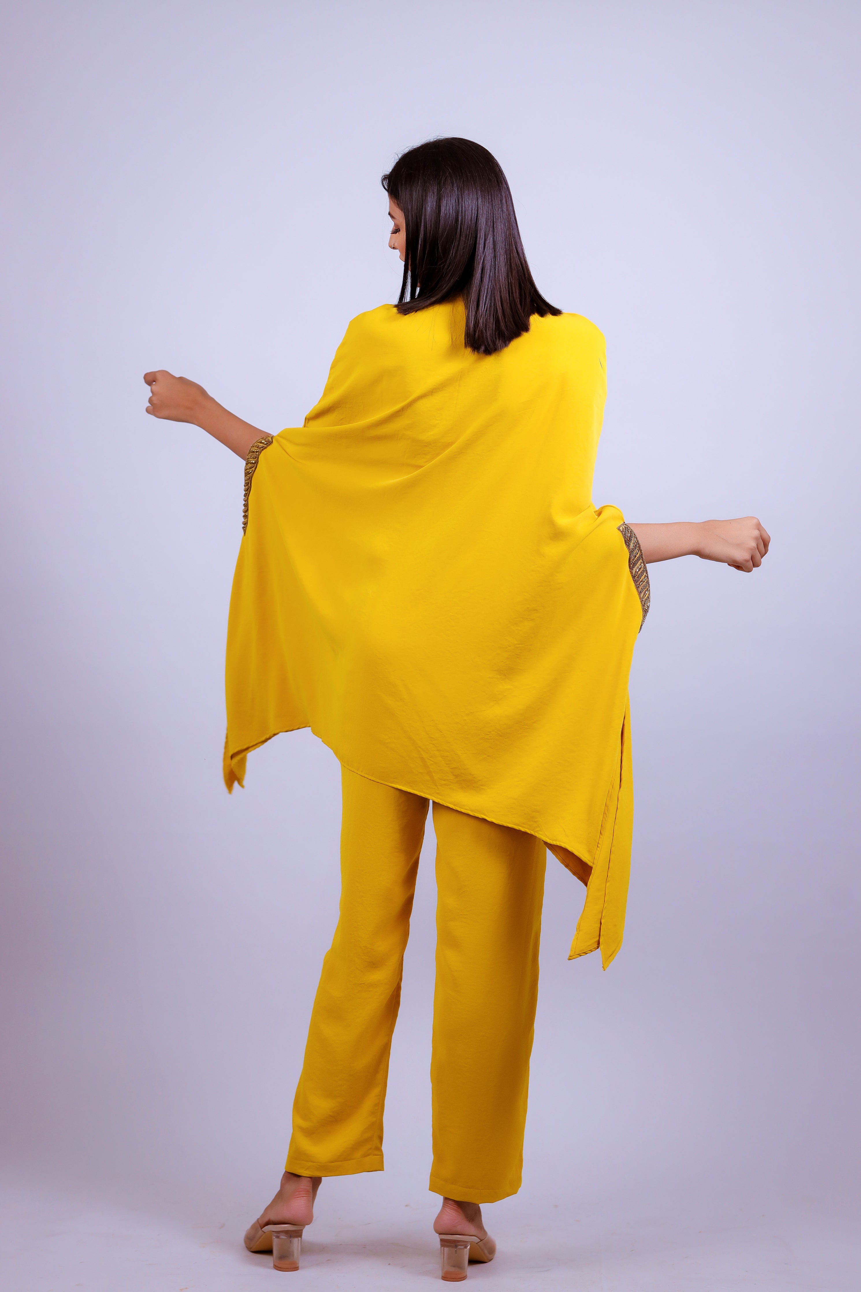 Mustard Yellow Hand Embroidered Kaftaan Co-ord Set - Neetika Chopra