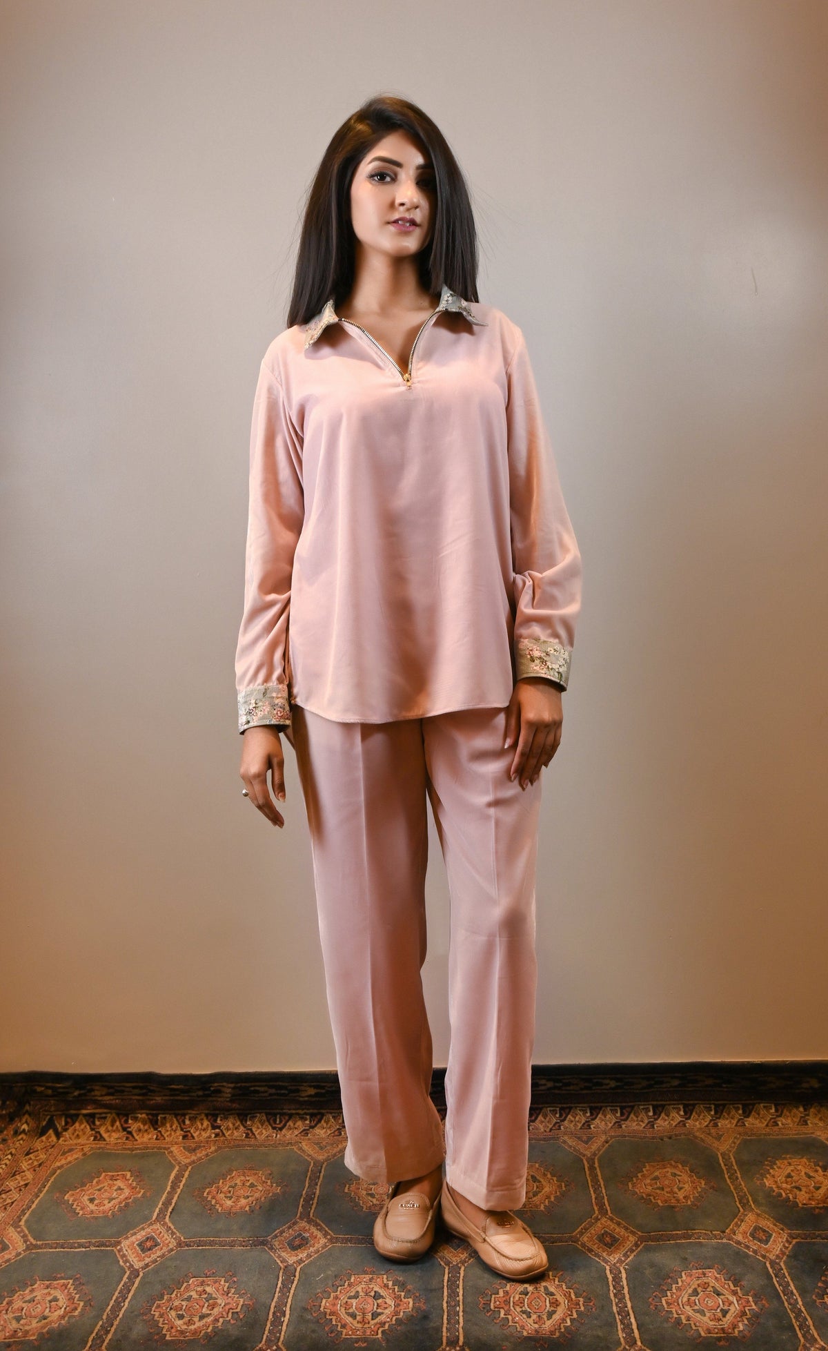 Pink Velvet Collar Co-ord Set. - Neetika Chopra