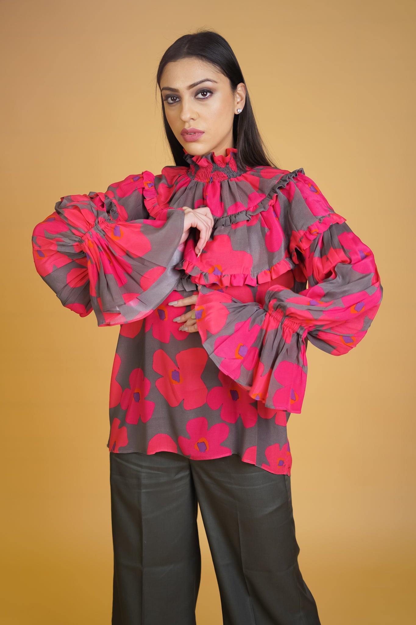 Ruffled Collar Floral Co-ord Set - Neetika Chopra