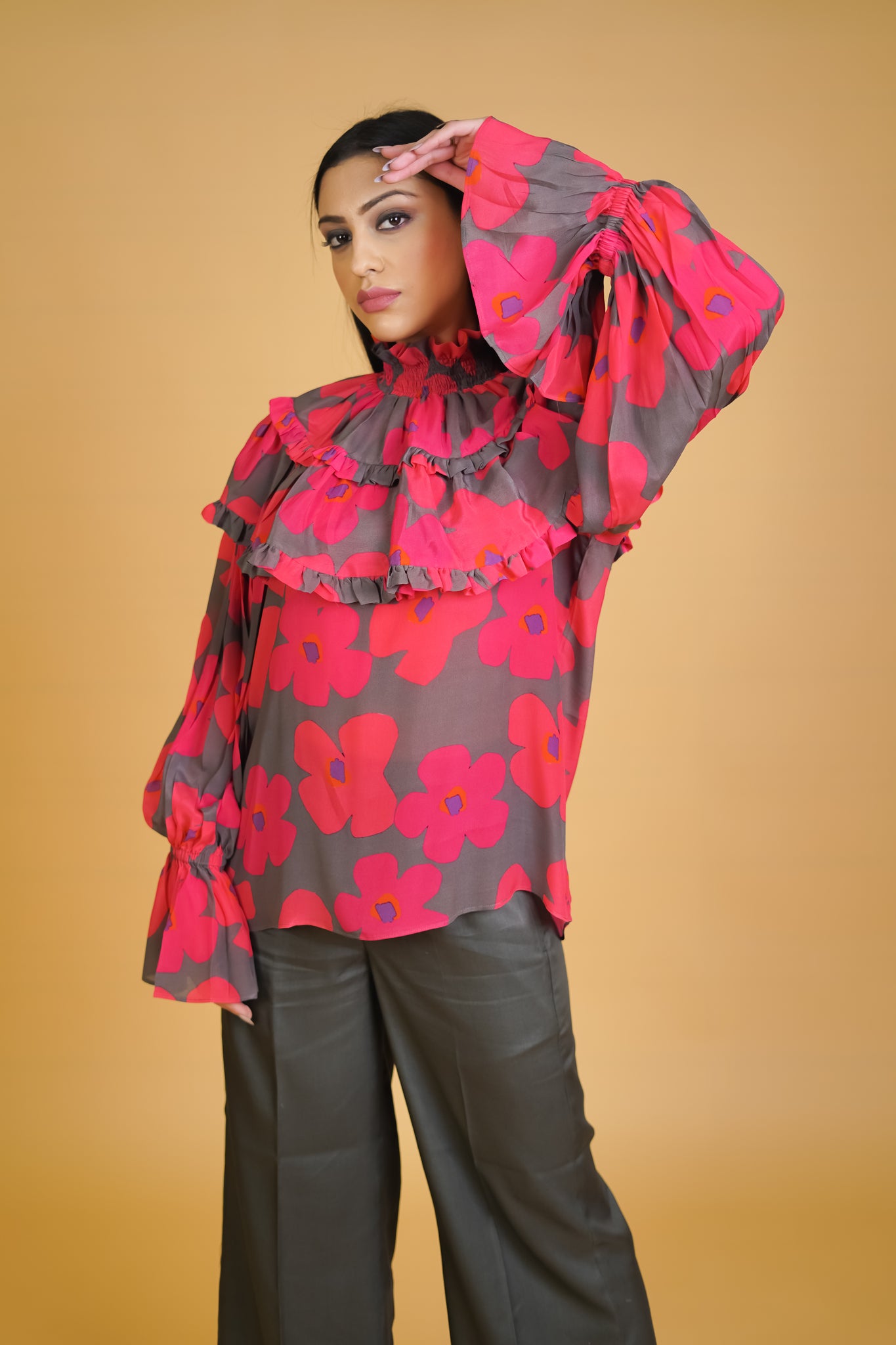 Ruffled Collar Floral Co-ord Set - Neetika Chopra