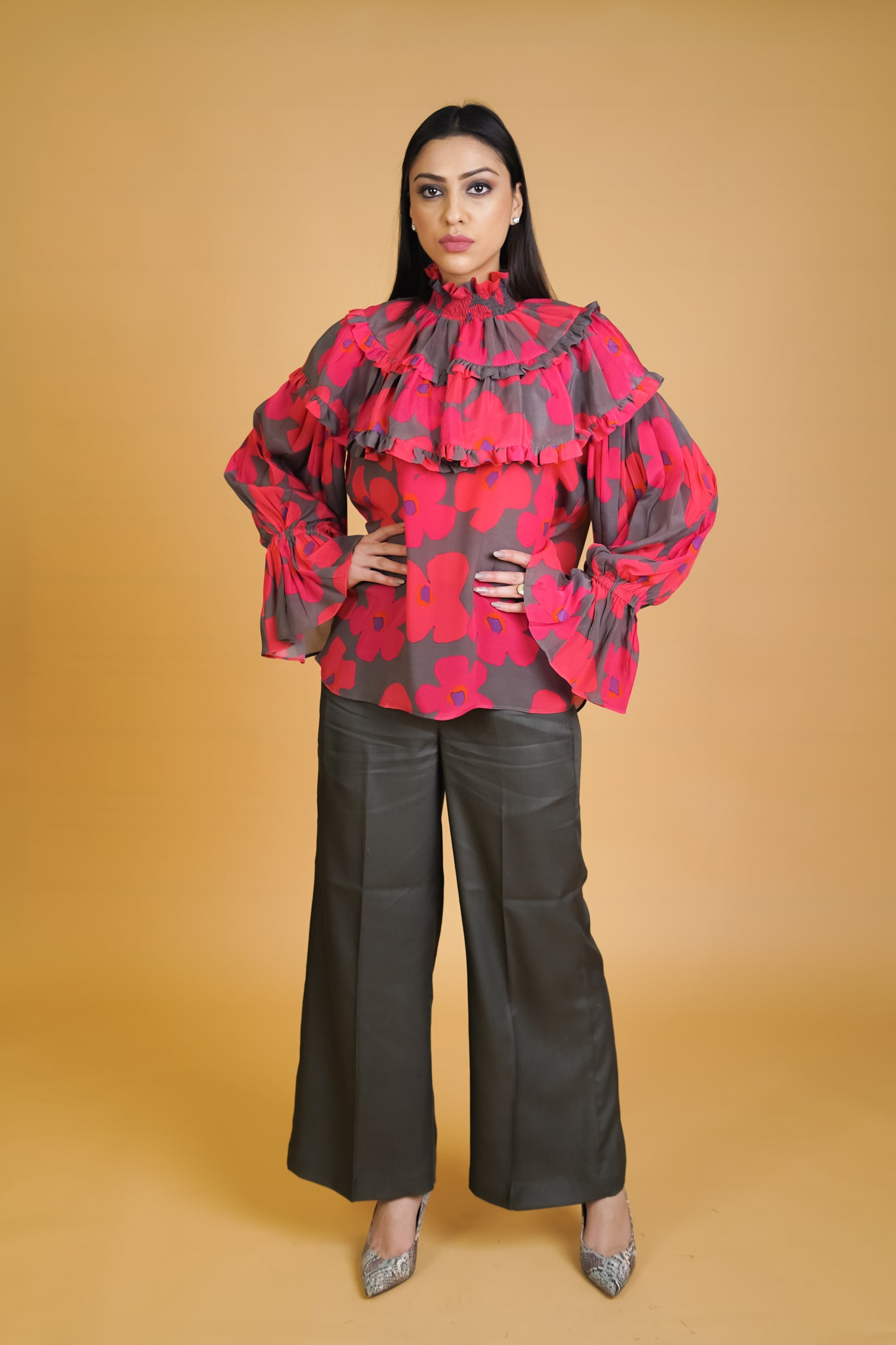 Ruffled Collar Floral Co-ord Set - Neetika Chopra
