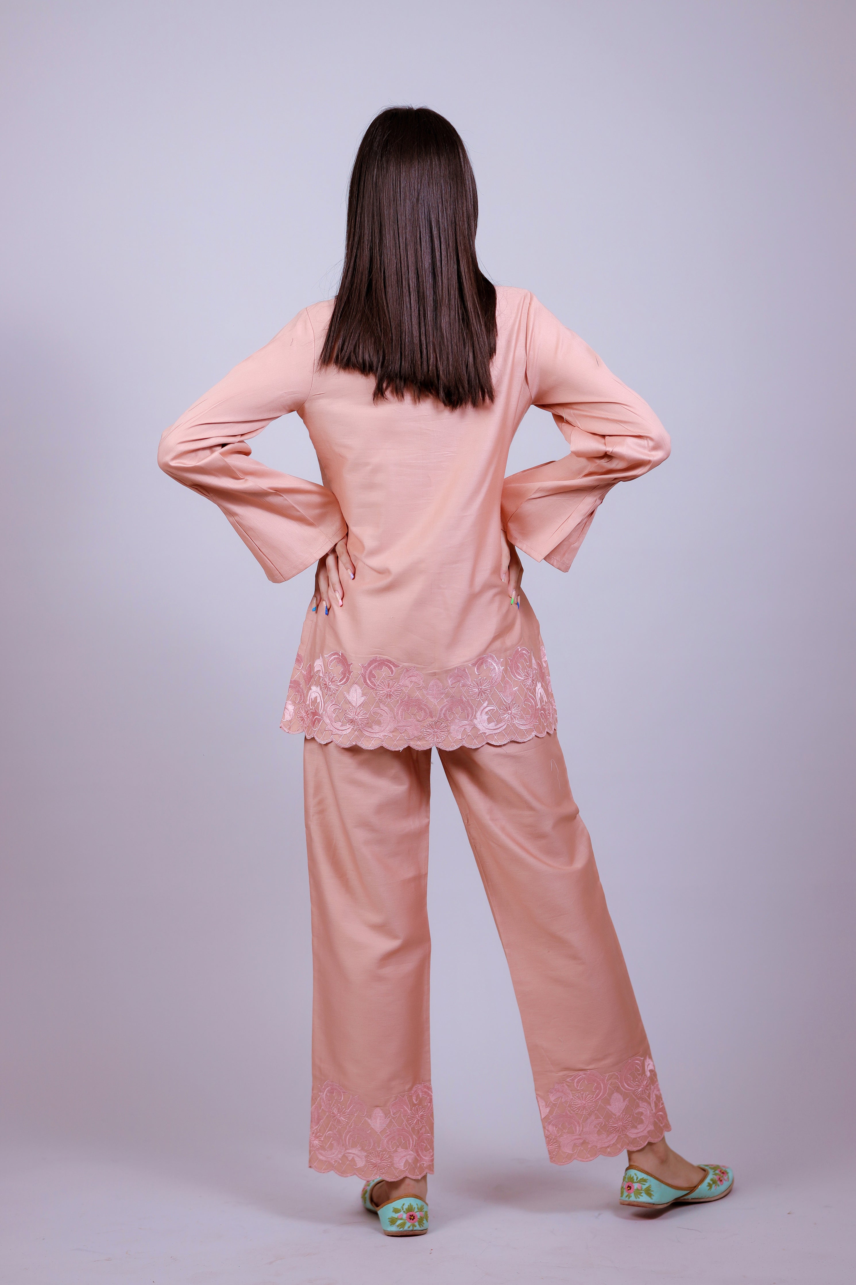 Salmon Pink Embroidered Co-ord Set - Neetika Chopra