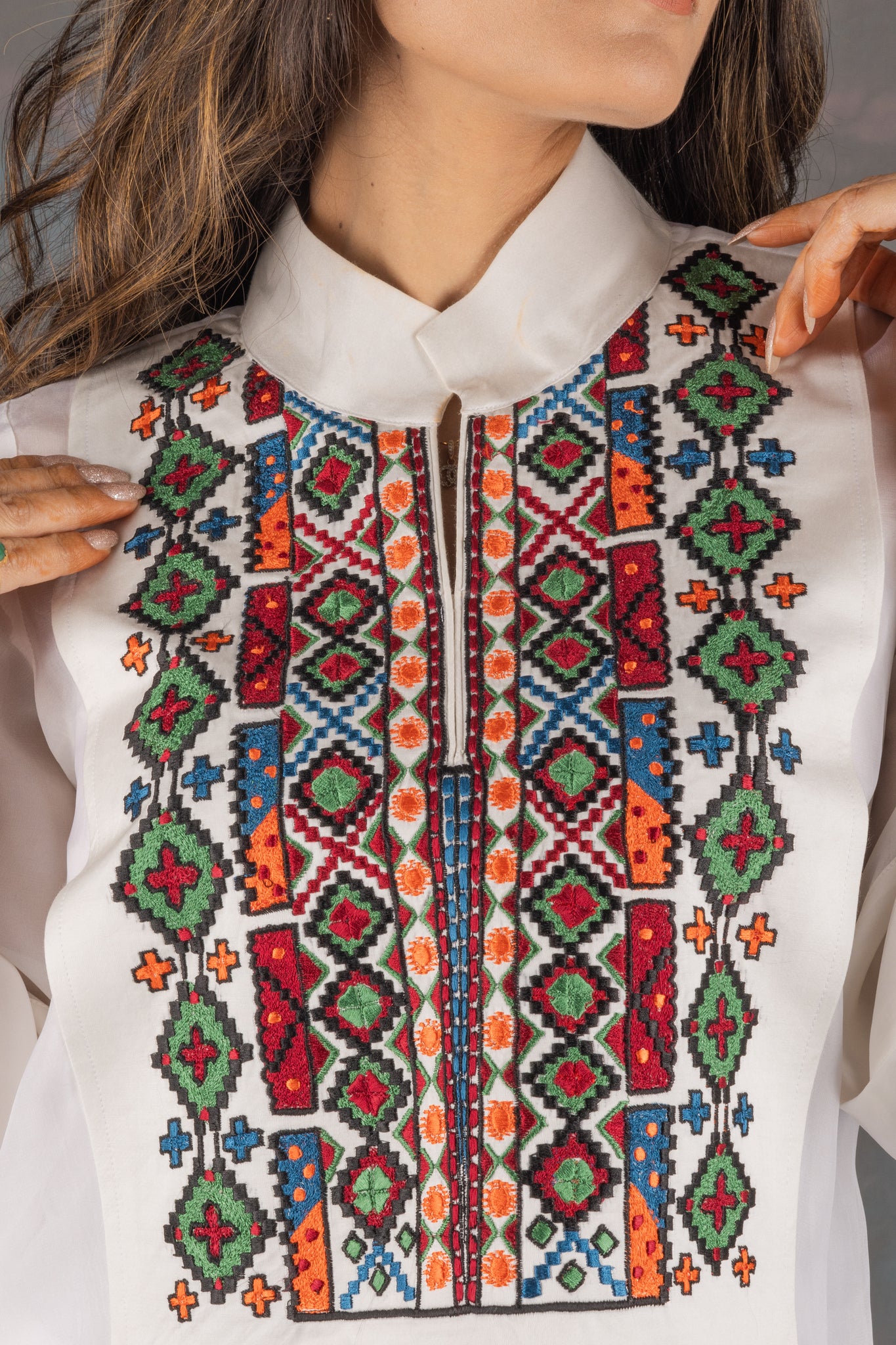 White Aztec Embroidered Co-ord Set - Neetika Chopra
