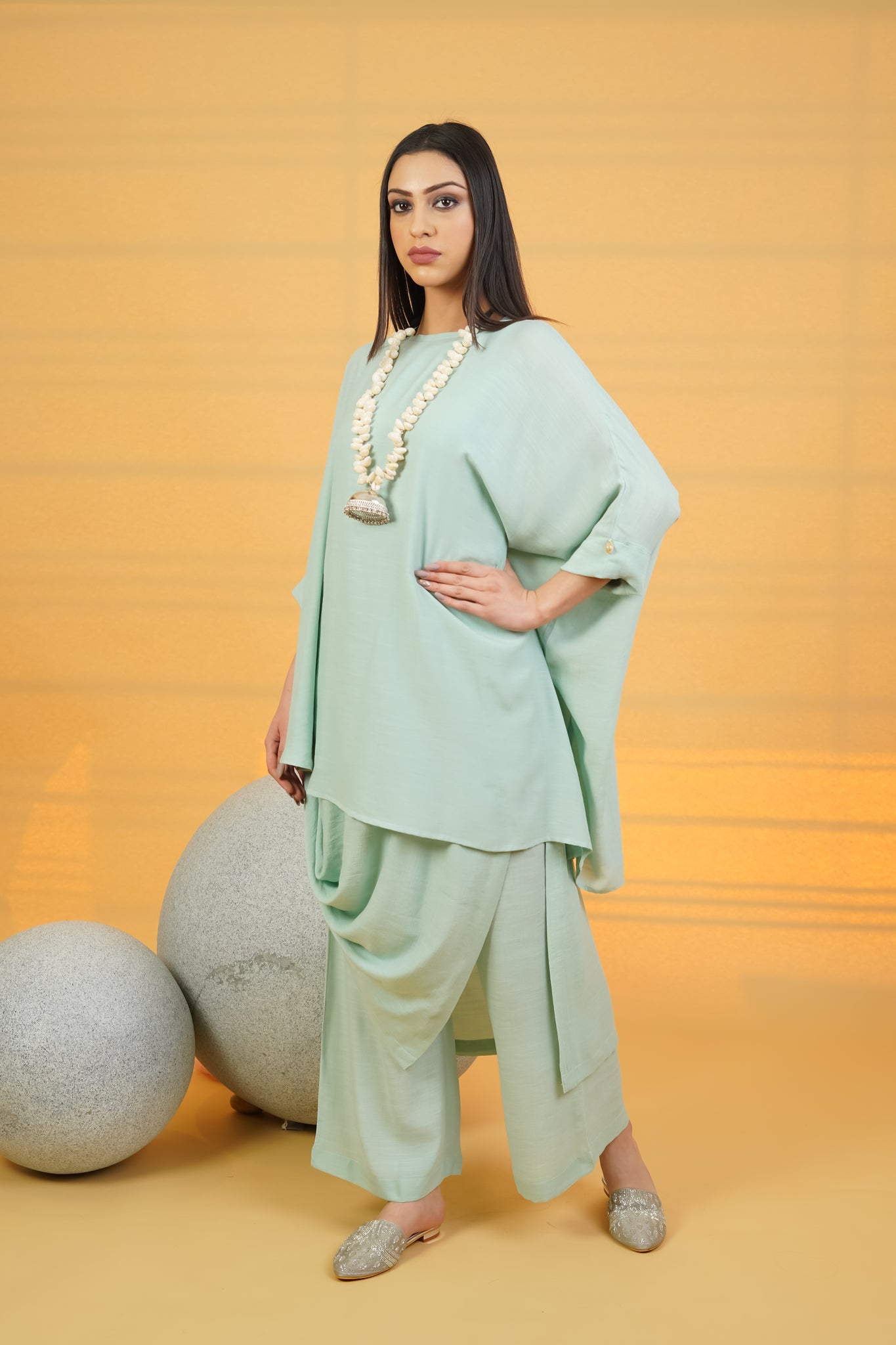 Sea Green Linen Crepe Co-ord Set - Neetika Chopra
