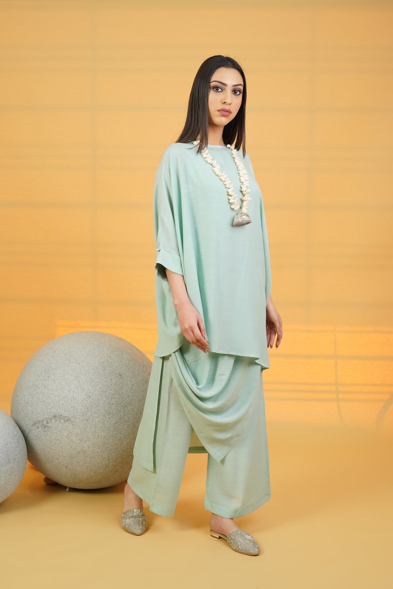 Sea Green Linen Crepe Co-ord Set - Neetika Chopra