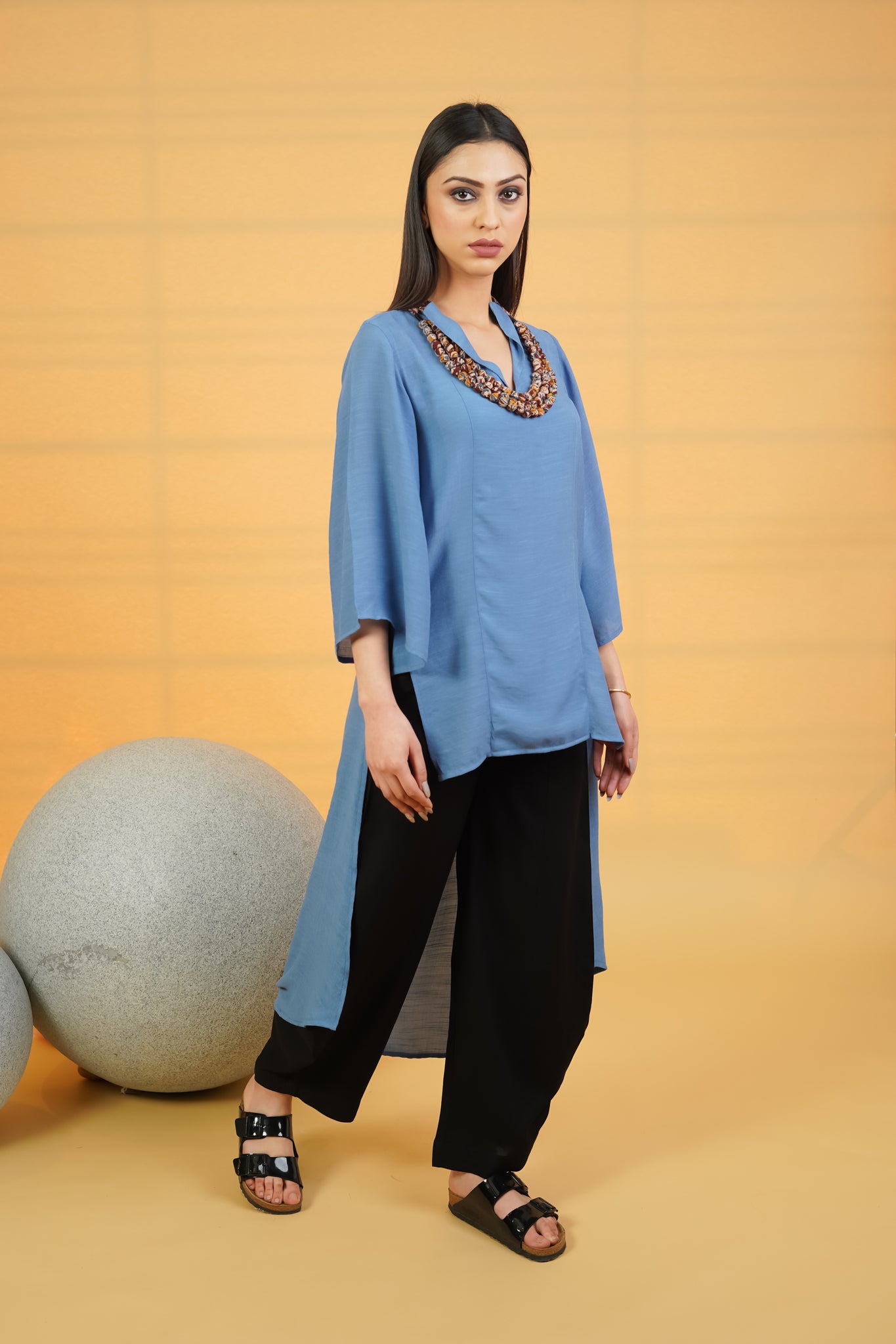 Steel Blue Linen Crepe Co-ord Set - Neetika Chopra