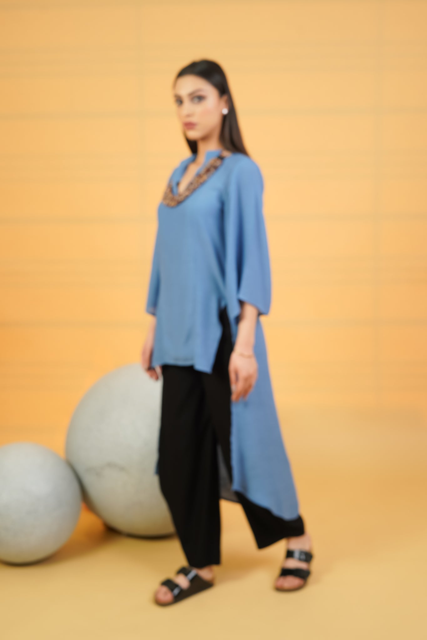 Steel Blue Linen Crepe Co-ord Set - Neetika Chopra