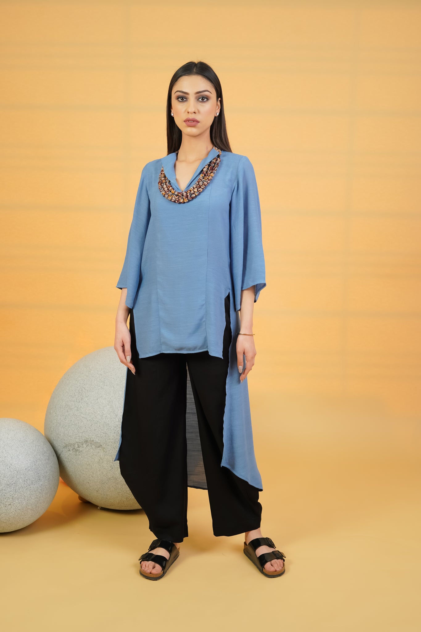 Steel Blue Linen Crepe Co-ord Set - Neetika Chopra