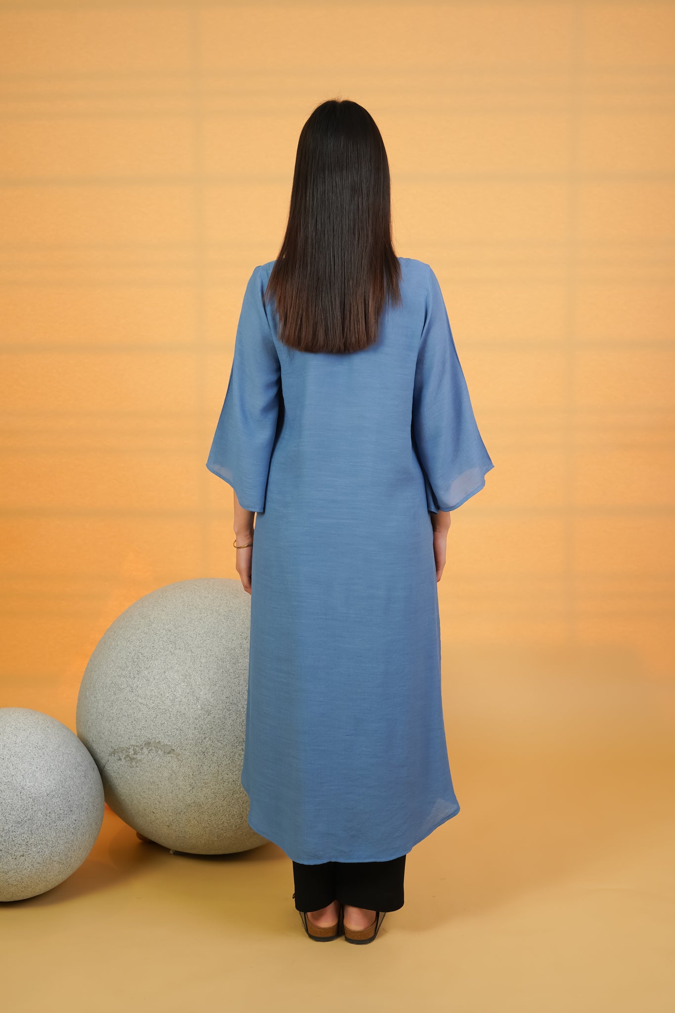 Steel Blue Linen Crepe Co-ord Set - Neetika Chopra