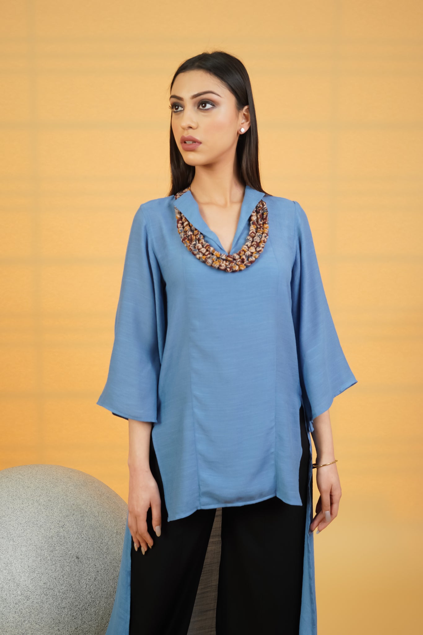 Steel Blue Linen Crepe Co-ord Set - Neetika Chopra