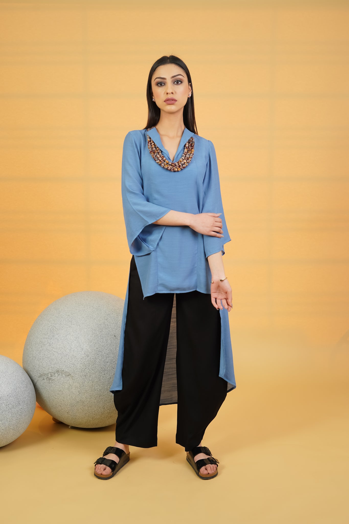 Steel Blue Linen Crepe Co-ord Set - Neetika Chopra