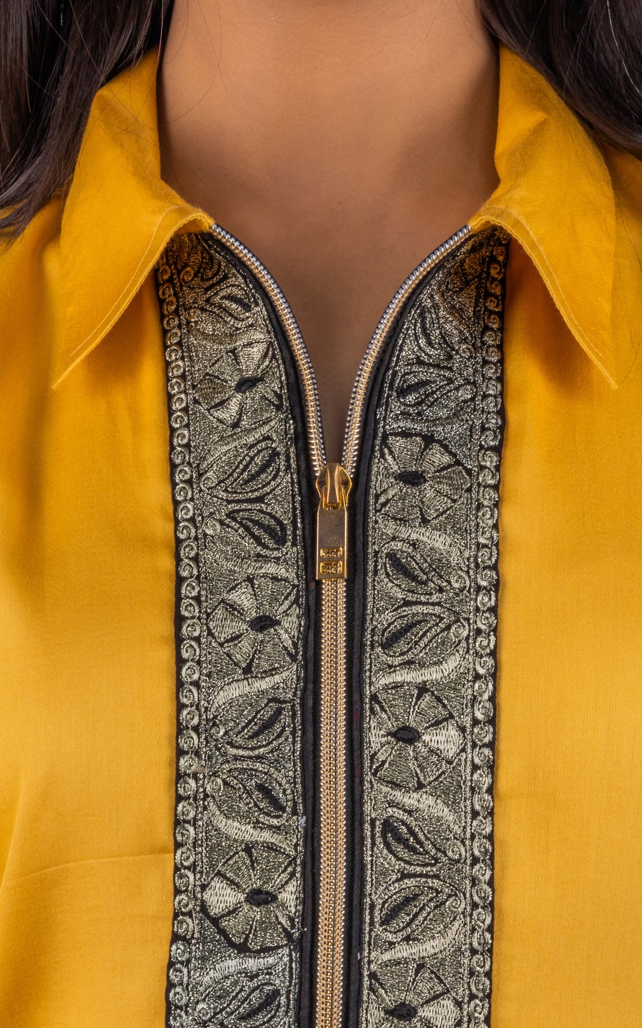 Yellow Embroidered Zip Co-ord Set - Neetika Chopra