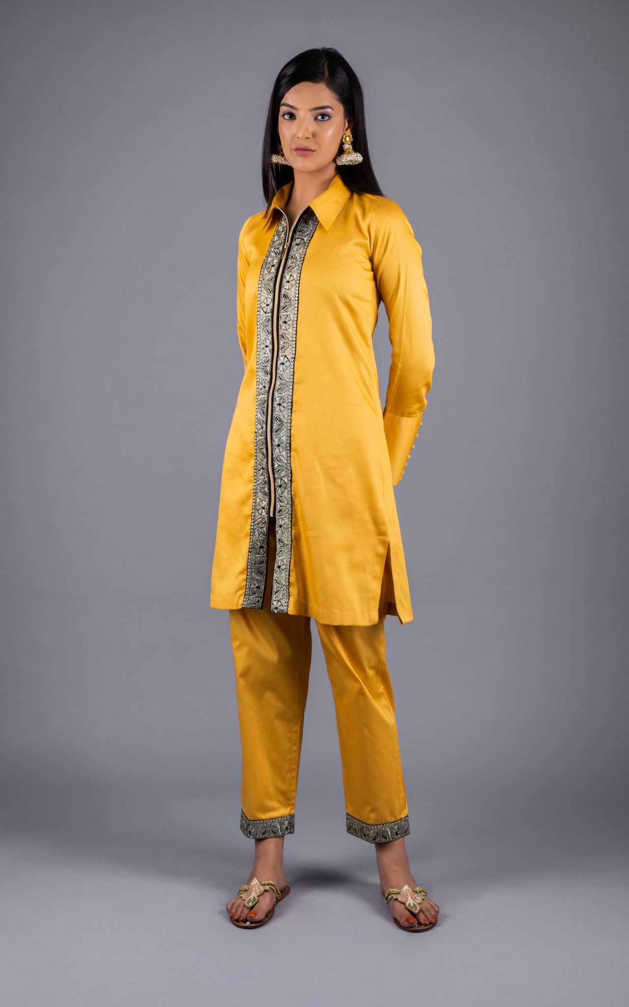 Yellow Embroidered Zip Co-ord Set - Neetika Chopra