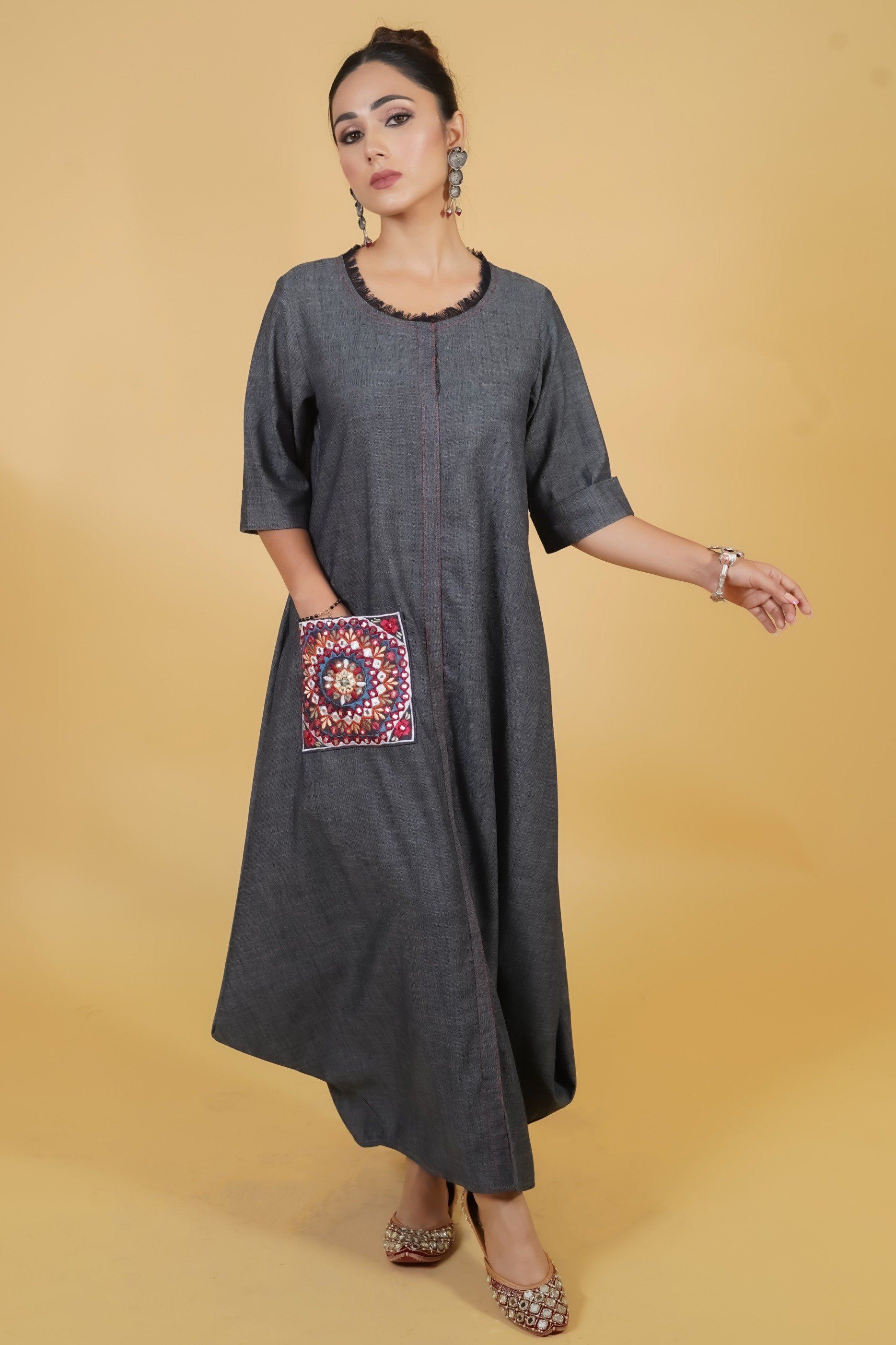Denim Mirror Work Dress - Neetika Chopra