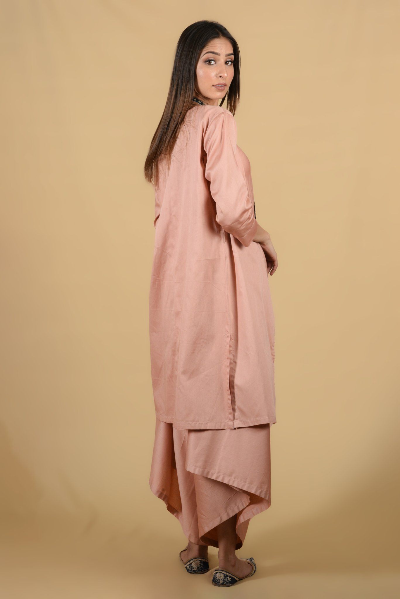 Salmon Pink Jumpsuit With Overlay - Neetika Chopra