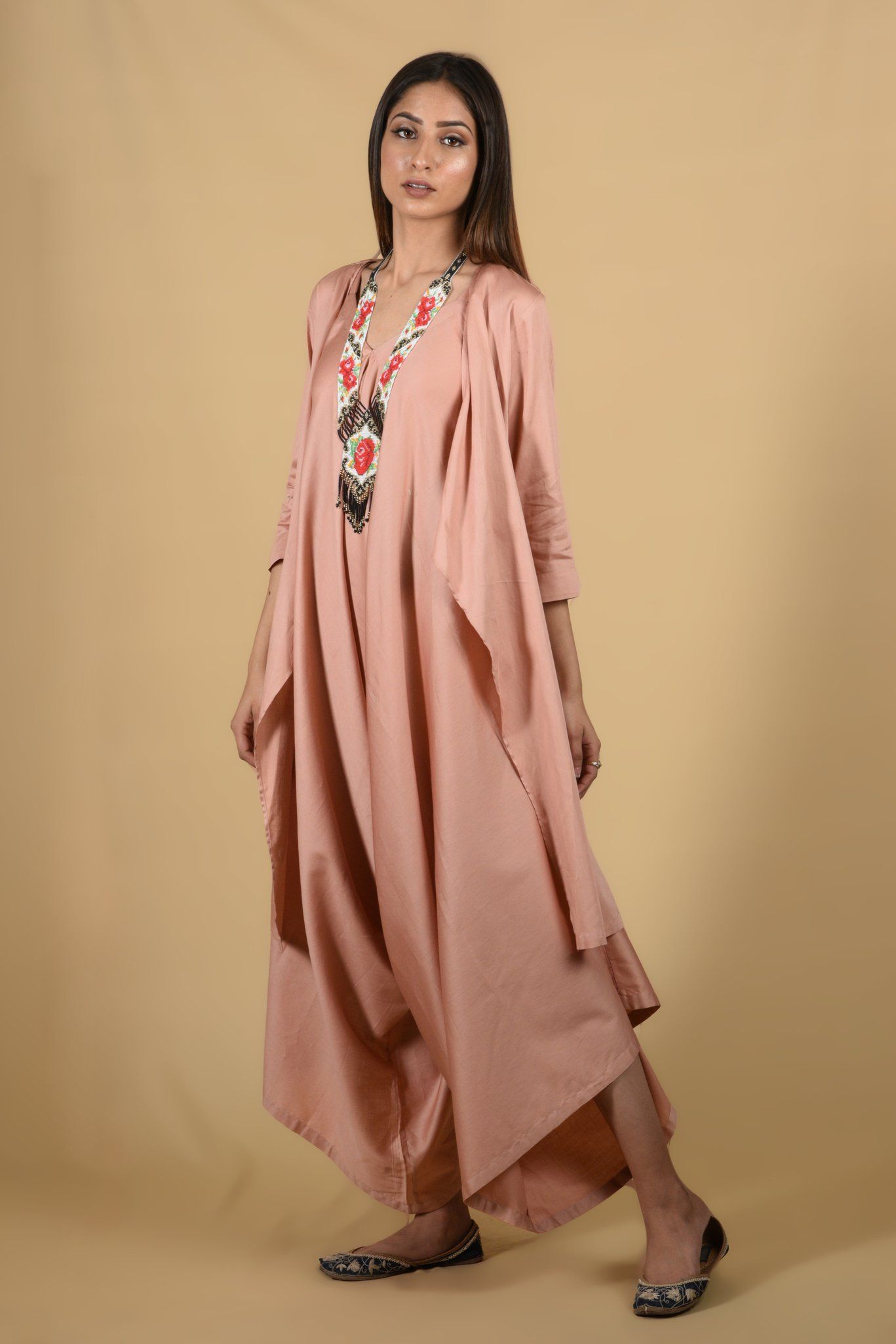 Salmon Pink Jumpsuit With Overlay - Neetika Chopra