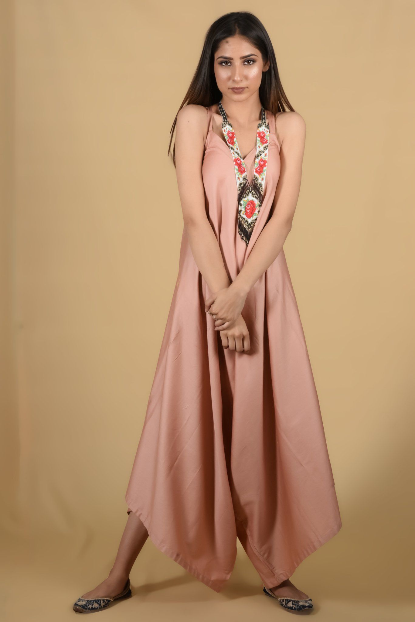 Salmon Pink Jumpsuit With Overlay - Neetika Chopra