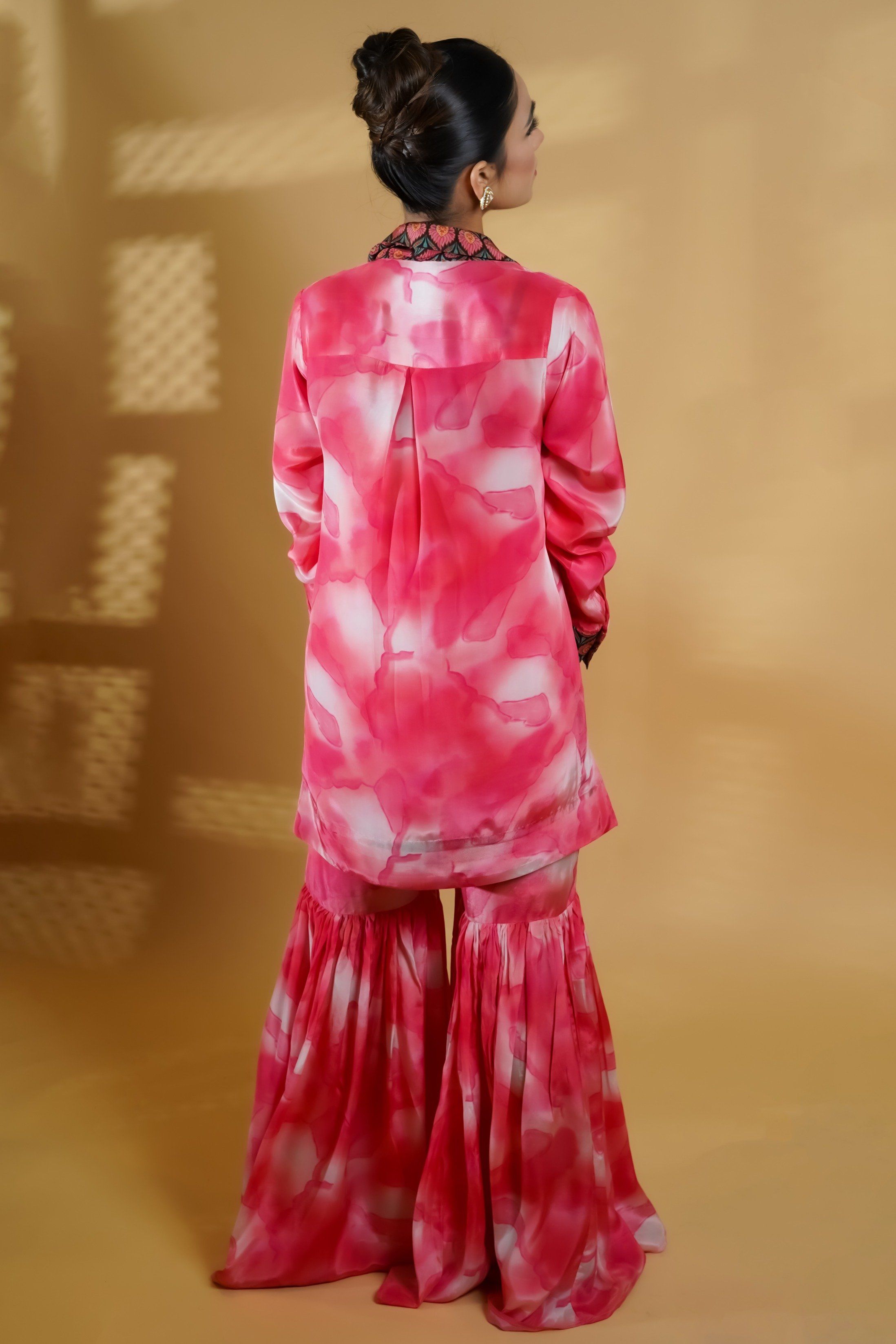 Fusion Peach Shaded Crepe Sharara Set - Neetika Chopra